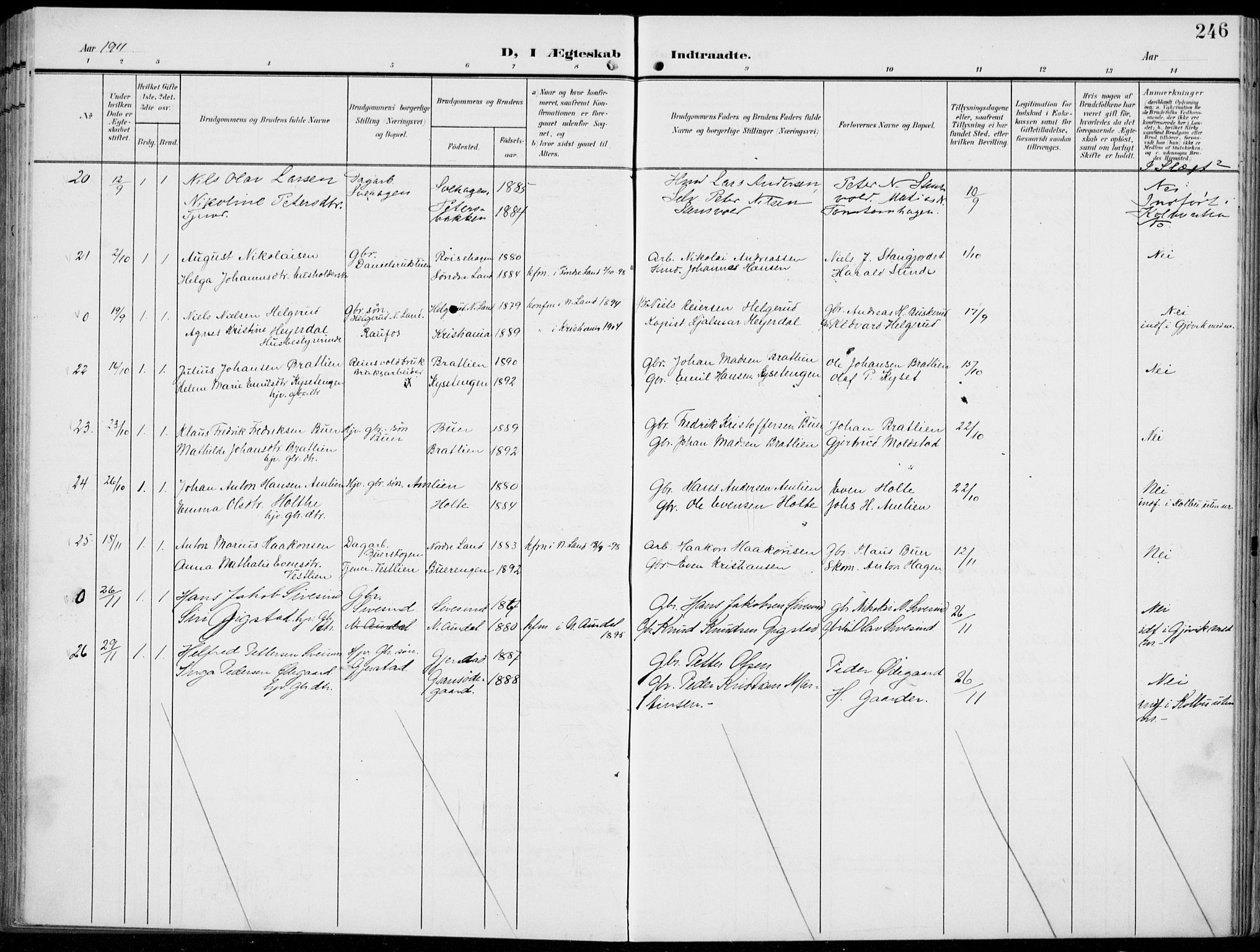 Vestre Toten prestekontor, AV/SAH-PREST-108/H/Ha/Haa/L0014: Parish register (official) no. 14, 1907-1920, p. 246