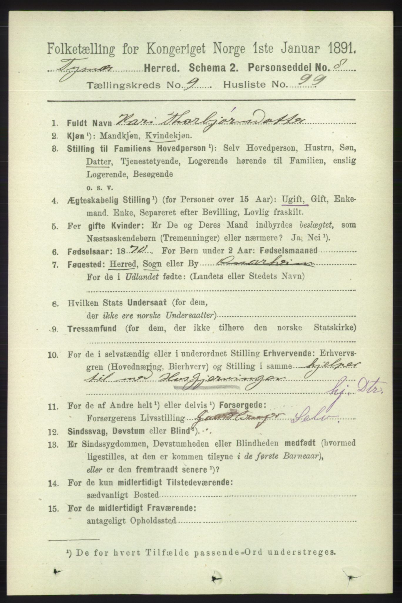 RA, 1891 census for 1223 Tysnes, 1891, p. 4770