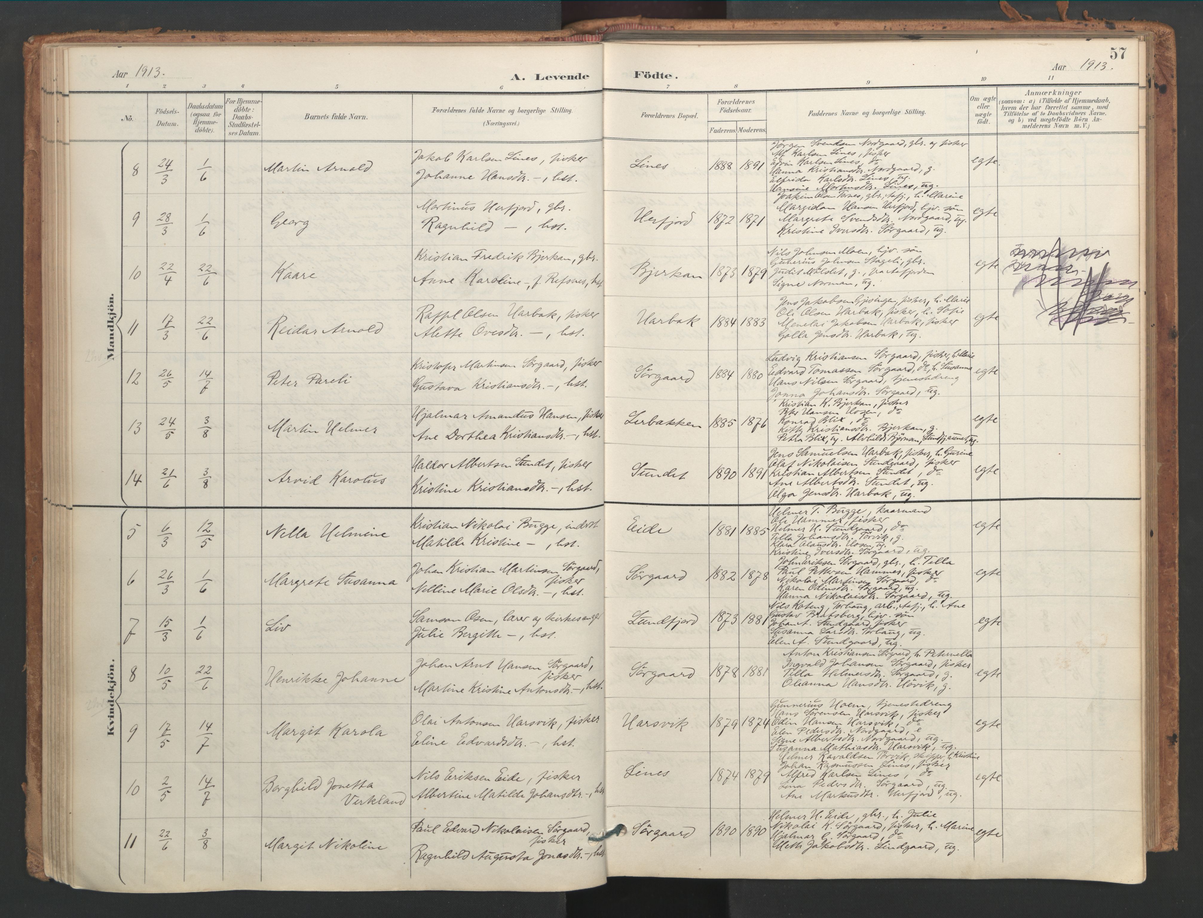 Ministerialprotokoller, klokkerbøker og fødselsregistre - Sør-Trøndelag, SAT/A-1456/656/L0693: Parish register (official) no. 656A02, 1894-1913, p. 57