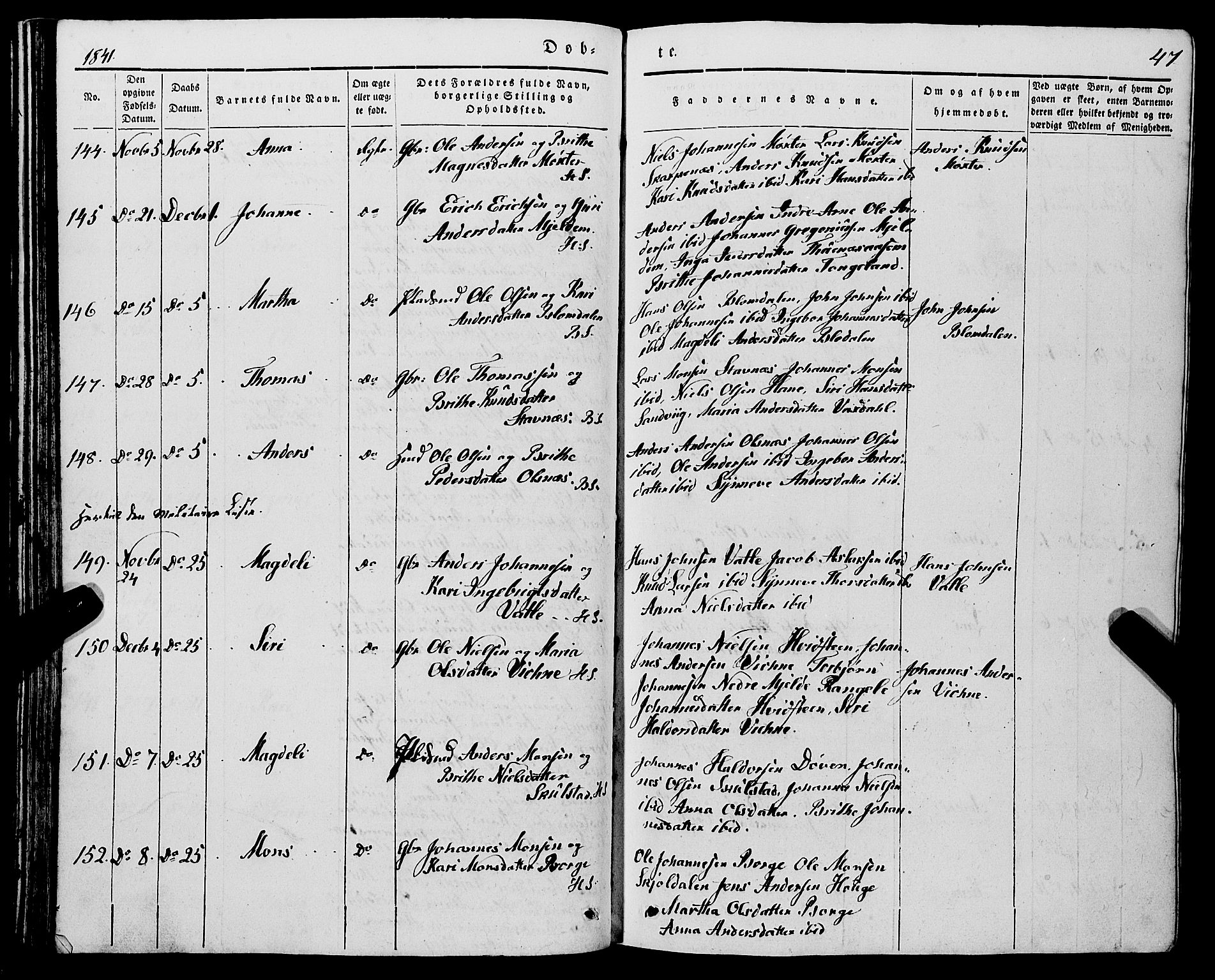 Haus sokneprestembete, SAB/A-75601/H/Haa: Parish register (official) no. A 15, 1838-1847, p. 47