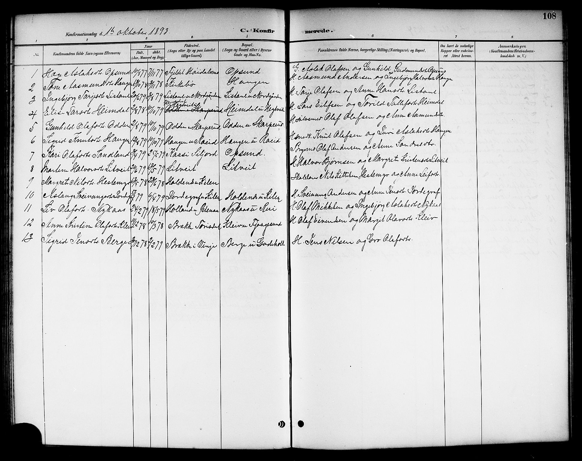 Kviteseid kirkebøker, SAKO/A-276/G/Ga/L0002: Parish register (copy) no. I 2, 1893-1918, p. 108