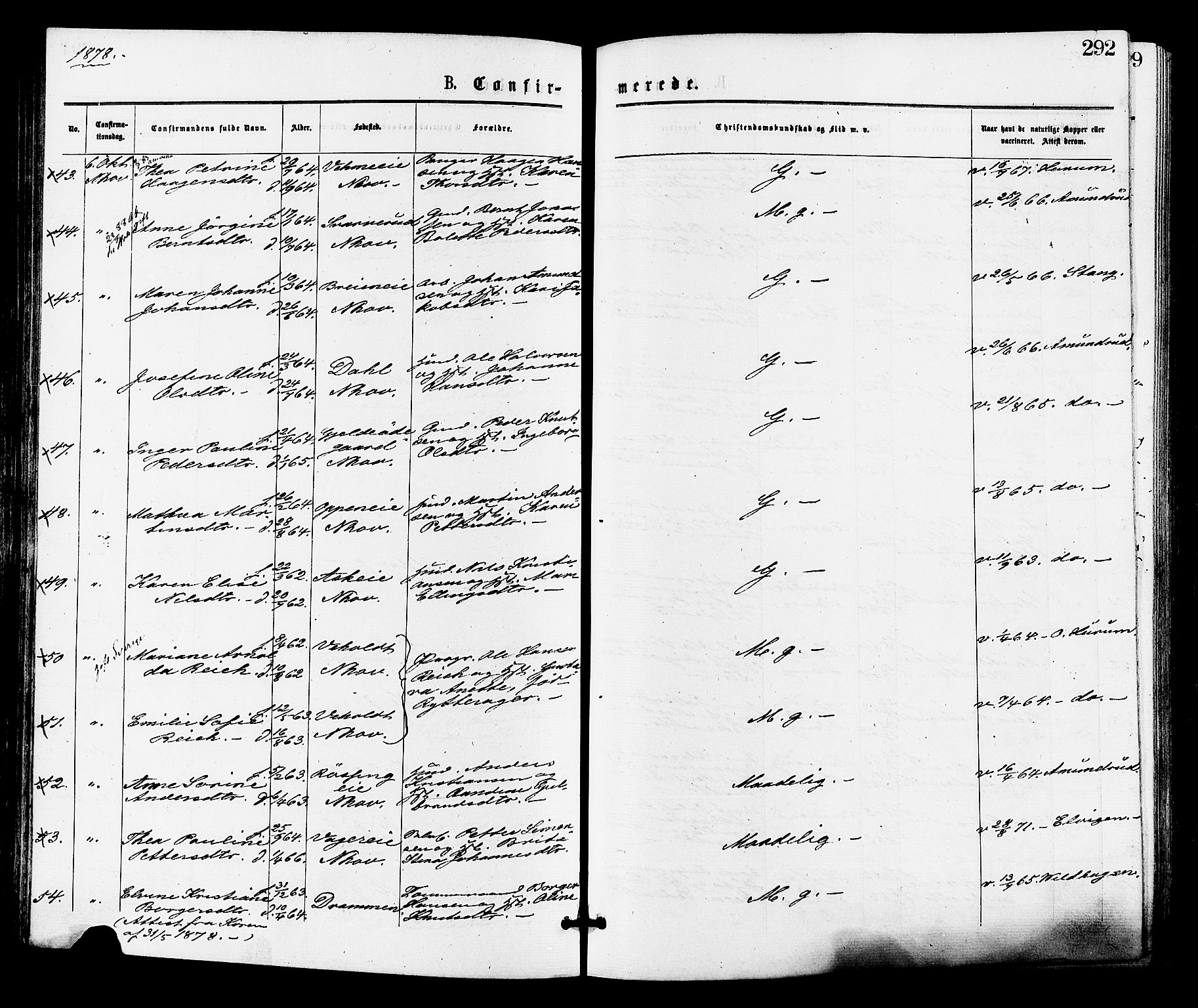 Norderhov kirkebøker, AV/SAKO-A-237/F/Fa/L0015: Parish register (official) no. 15, 1875-1884, p. 292