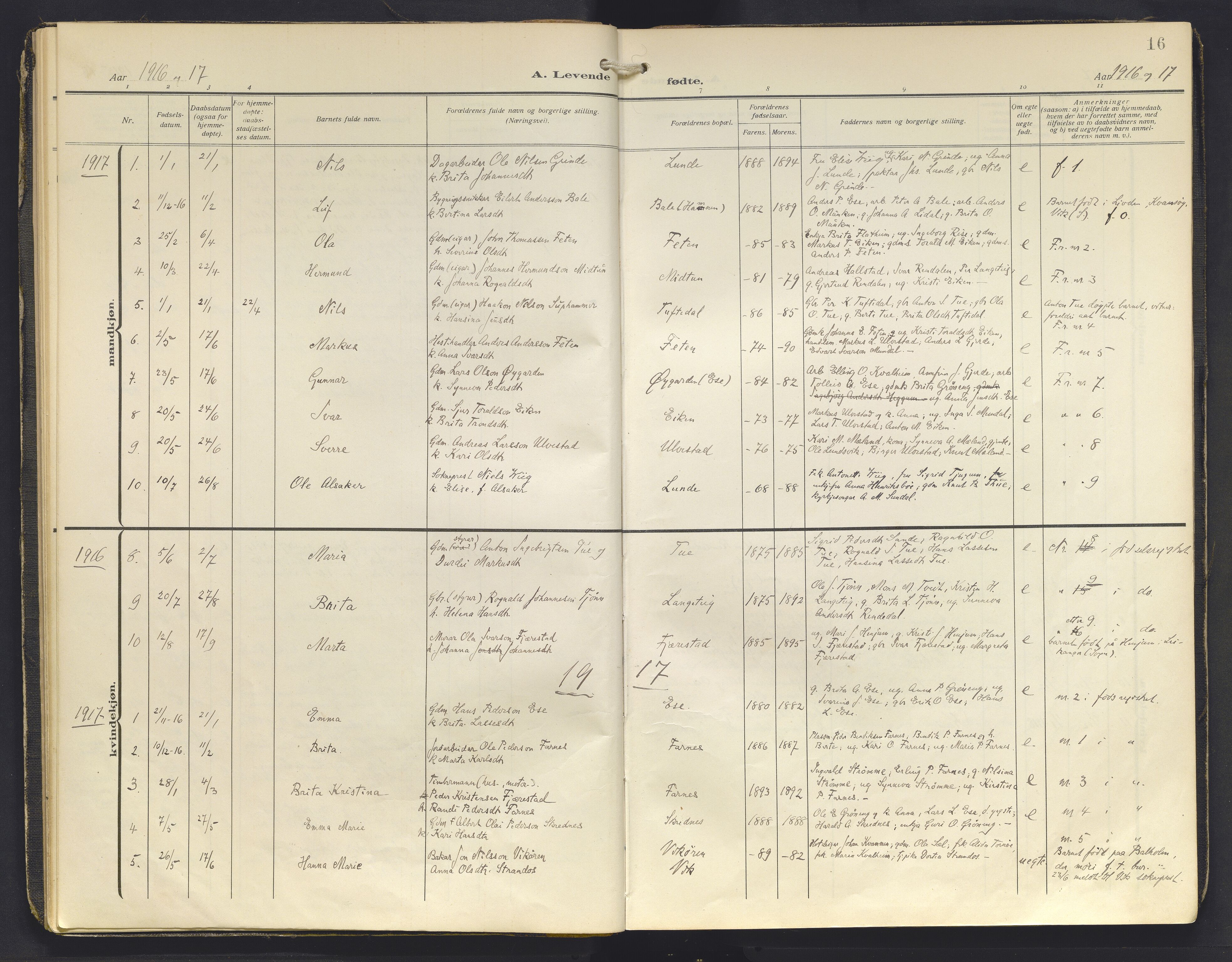 Balestrand sokneprestembete, AV/SAB-A-79601/H/Haa/Haab/L0002: Parish register (official) no. B 2, 1911-1932, p. 16