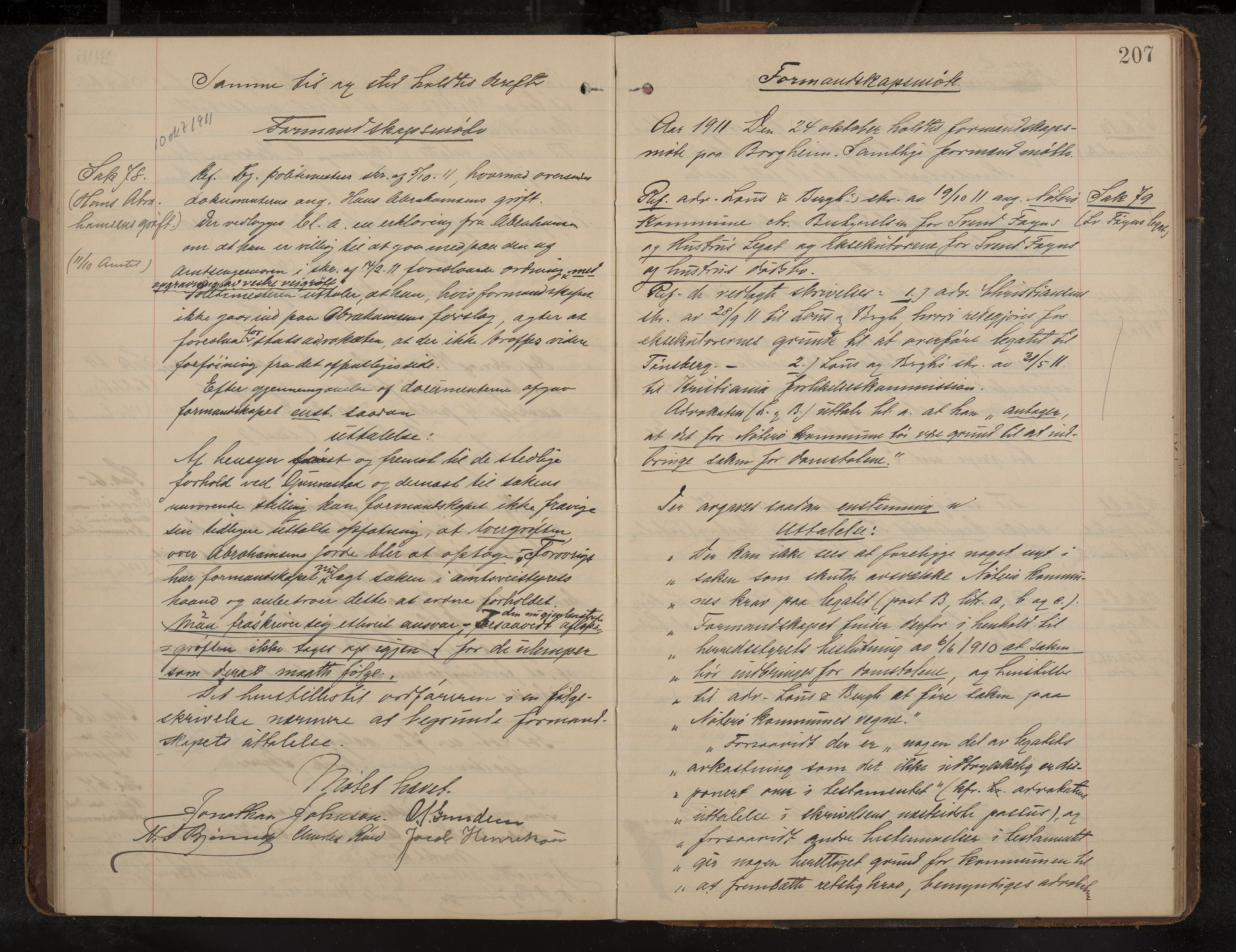 Nøtterøy formannskap og sentraladministrasjon, IKAK/0722021-1/A/Aa/L0006: Møtebok med register, 1905-1913, p. 207