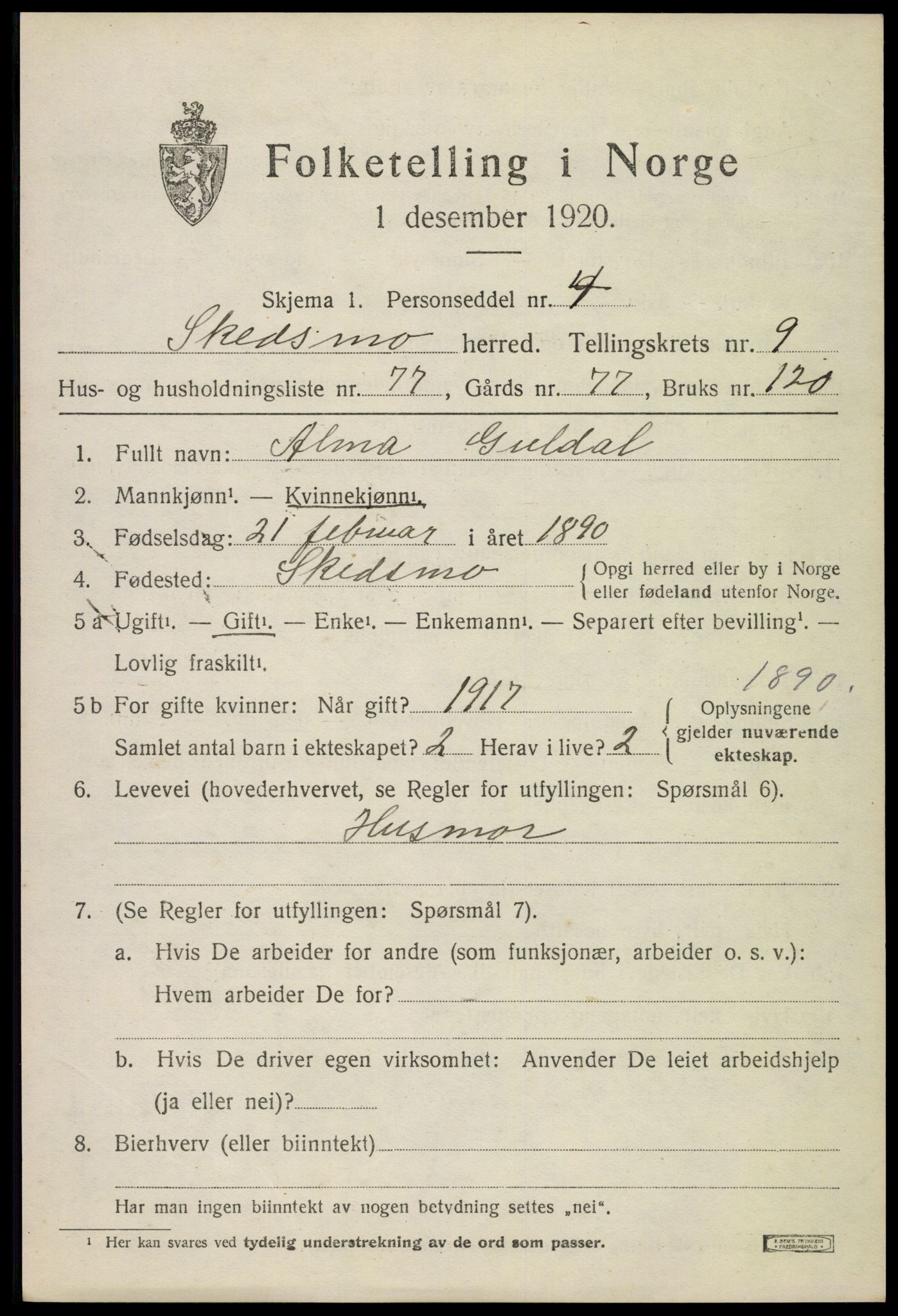 SAO, 1920 census for Skedsmo, 1920, p. 11617