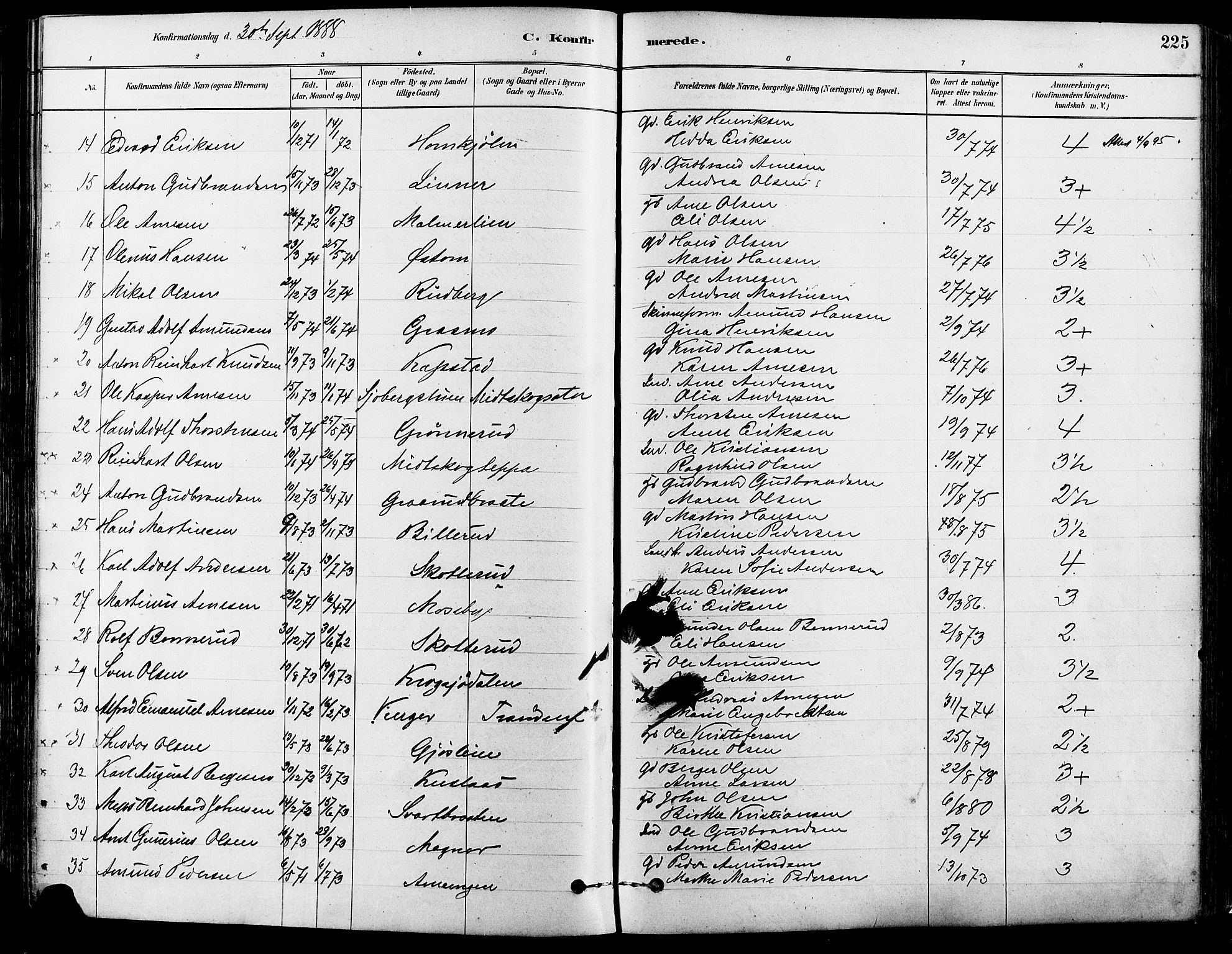 Eidskog prestekontor, AV/SAH-PREST-026/H/Ha/Haa/L0003: Parish register (official) no. 3, 1879-1892, p. 225