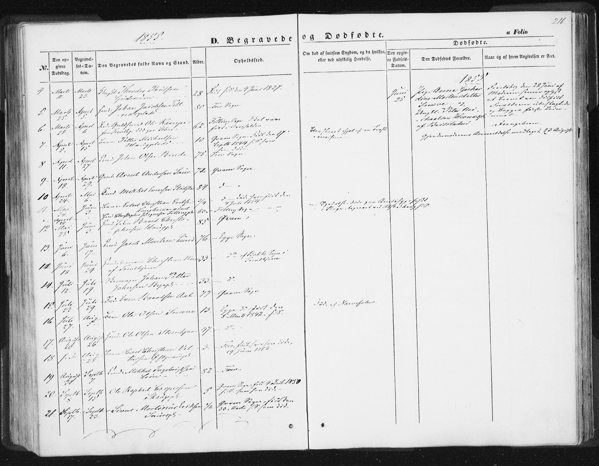 Ministerialprotokoller, klokkerbøker og fødselsregistre - Nord-Trøndelag, AV/SAT-A-1458/746/L0446: Parish register (official) no. 746A05, 1846-1859, p. 216