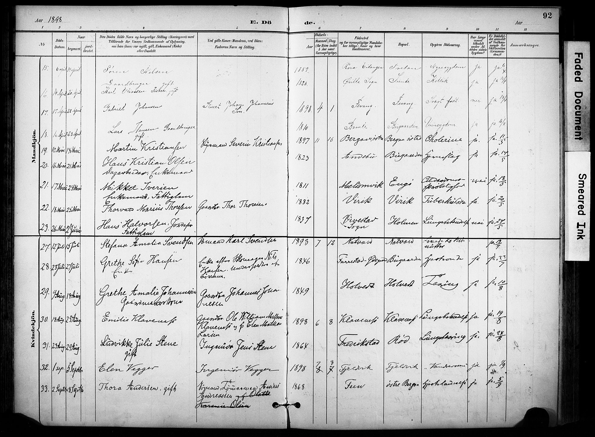 Sandar kirkebøker, AV/SAKO-A-243/F/Fa/L0015: Parish register (official) no. 15, 1896-1907, p. 92