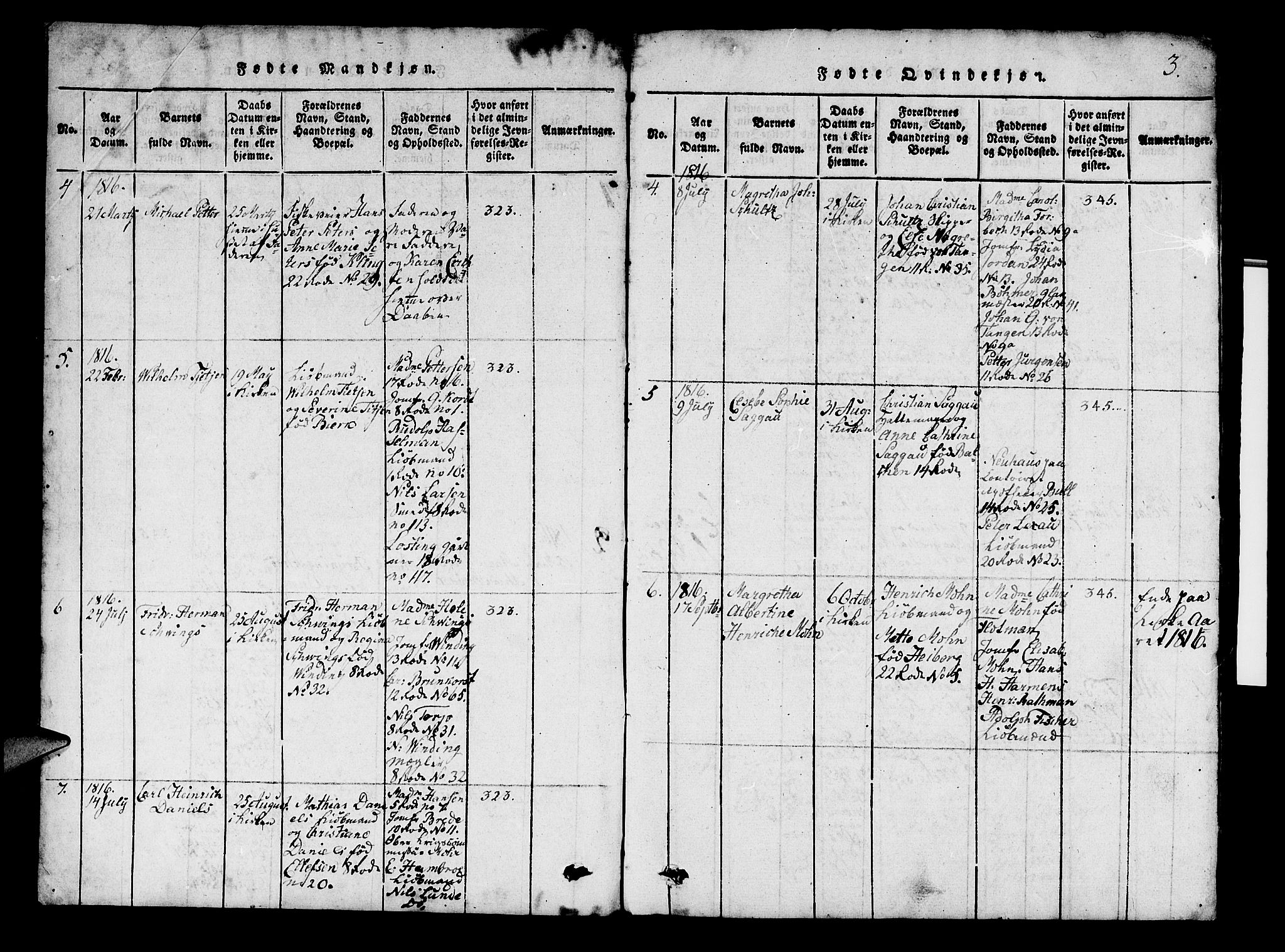 Mariakirken Sokneprestembete, SAB/A-76901/H/Hab/L0001: Parish register (copy) no. A 1, 1815-1846, p. 3