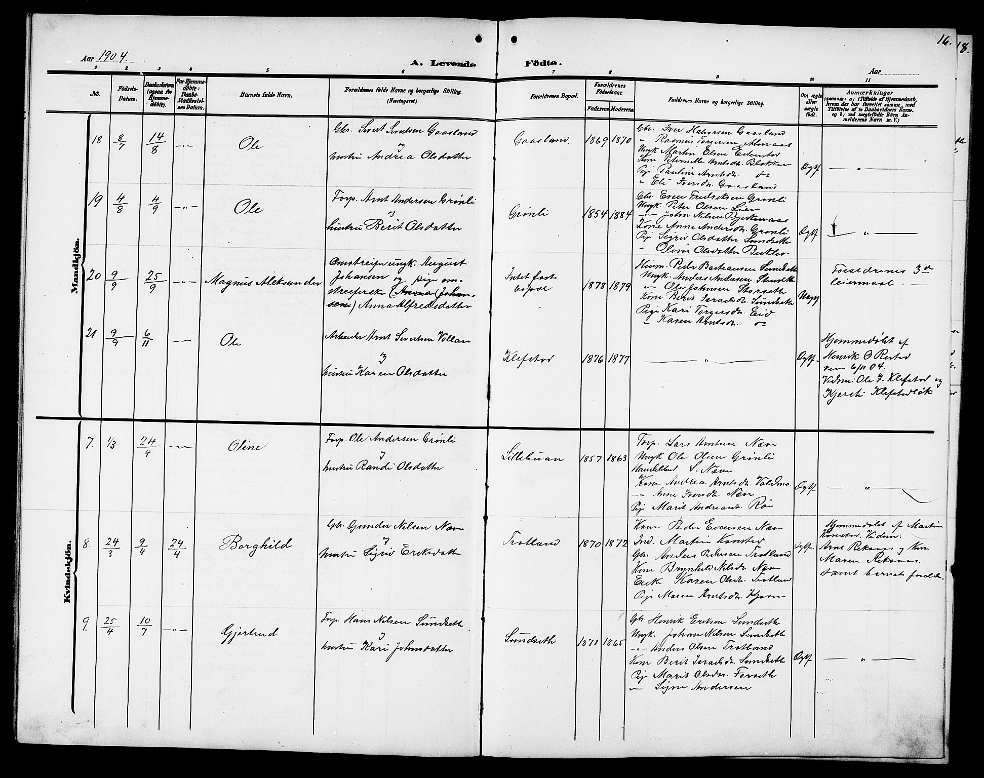 Ministerialprotokoller, klokkerbøker og fødselsregistre - Sør-Trøndelag, SAT/A-1456/694/L1133: Parish register (copy) no. 694C05, 1901-1914, p. 16