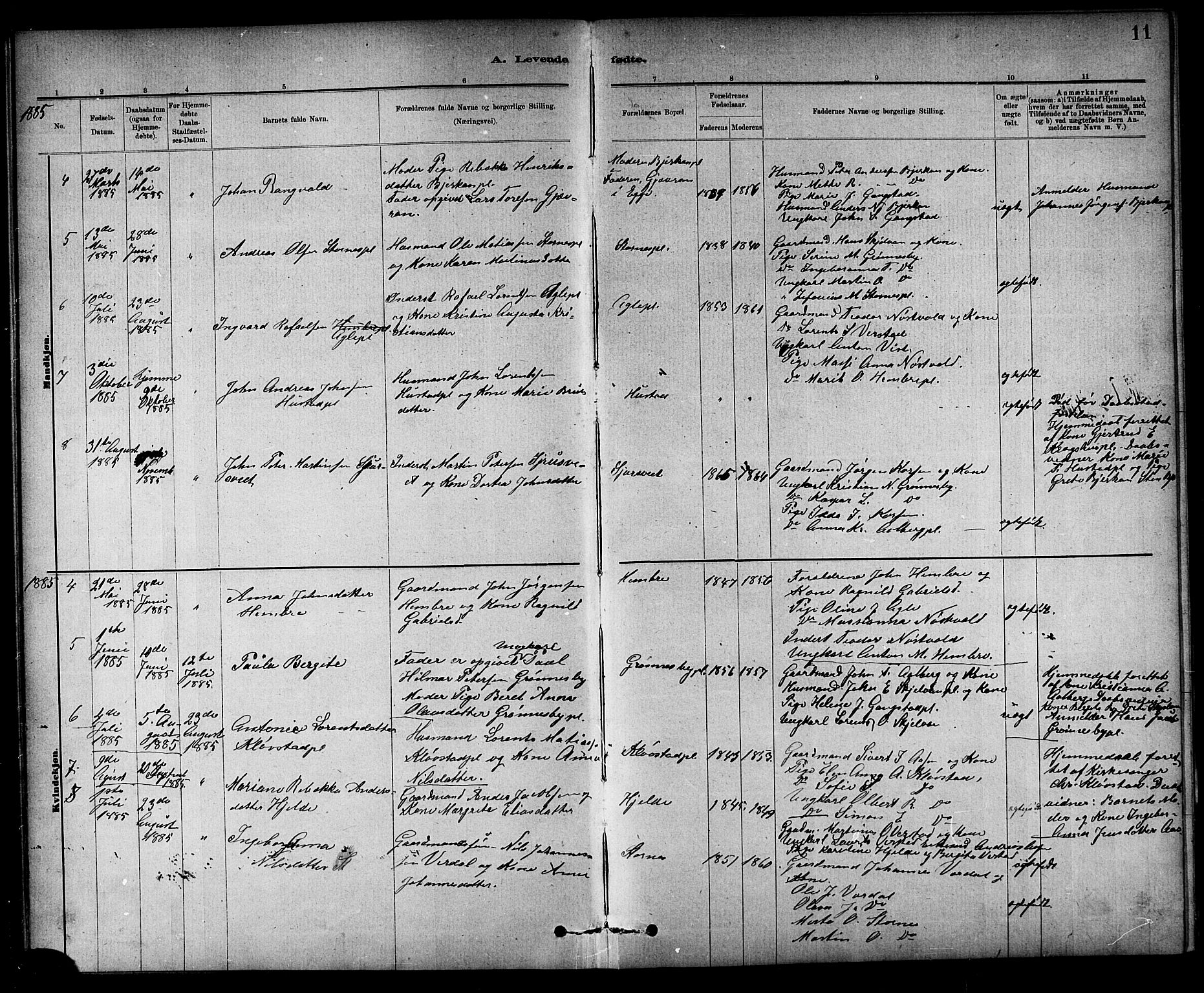 Ministerialprotokoller, klokkerbøker og fødselsregistre - Nord-Trøndelag, SAT/A-1458/732/L0318: Parish register (copy) no. 732C02, 1881-1911, p. 11