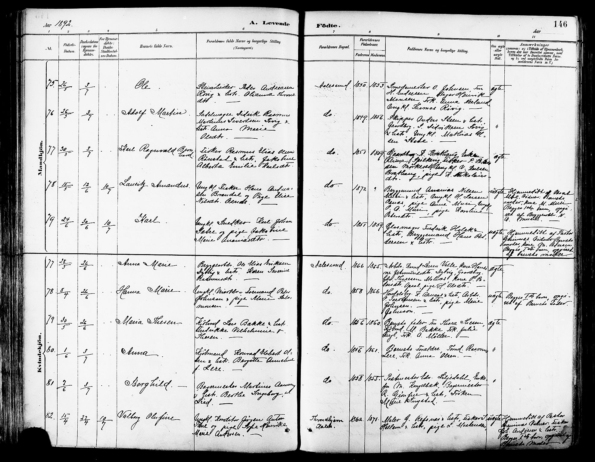 Ministerialprotokoller, klokkerbøker og fødselsregistre - Møre og Romsdal, SAT/A-1454/529/L0455: Parish register (official) no. 529A05, 1885-1893, p. 146