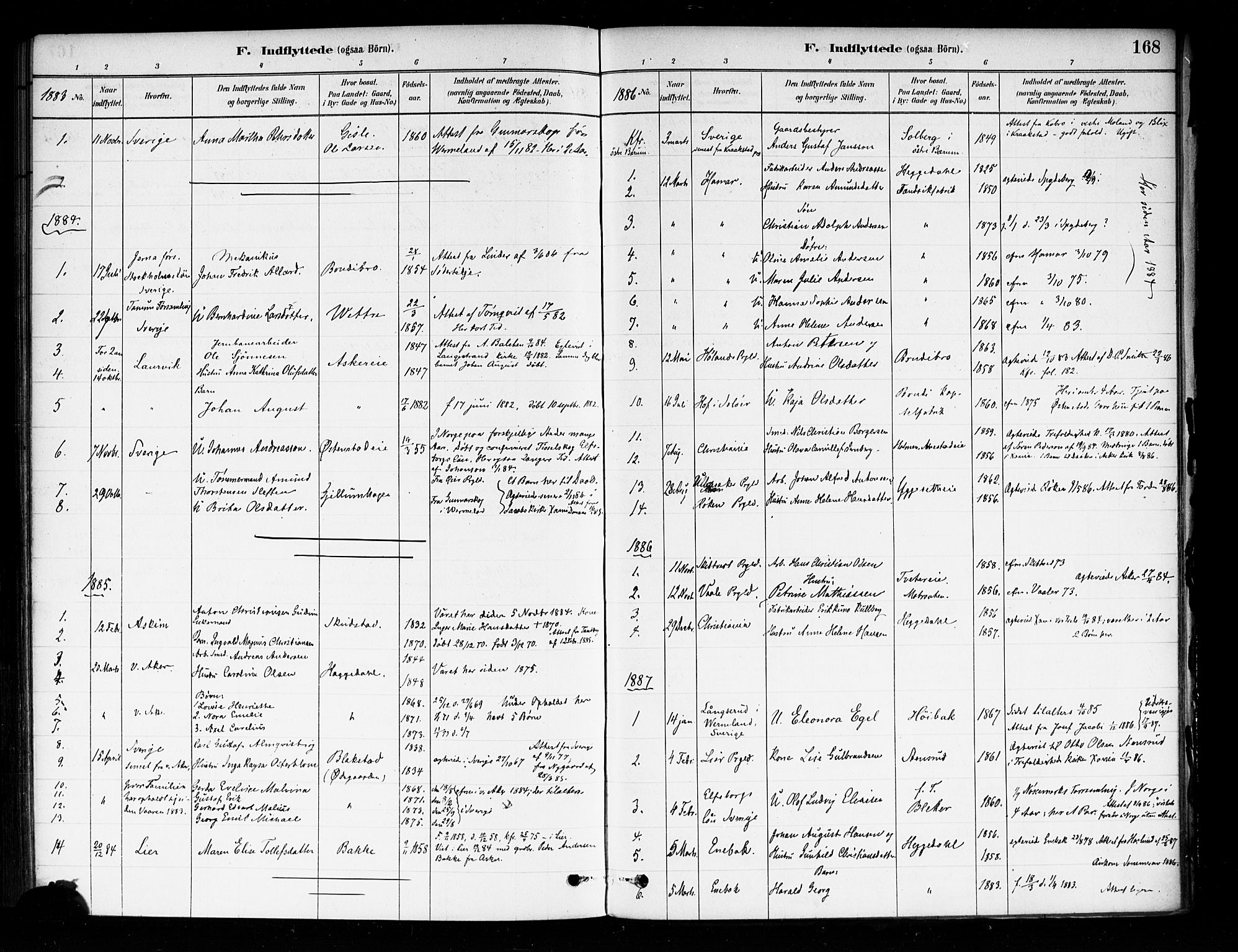 Asker prestekontor Kirkebøker, SAO/A-10256a/F/Fa/L0014: Parish register (official) no. I 14, 1879-1900, p. 168