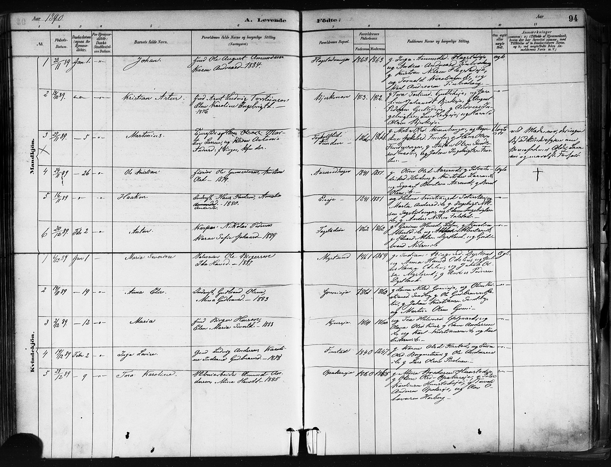 Nes prestekontor Kirkebøker, AV/SAO-A-10410/F/Fa/L0010: Parish register (official) no. I 10, 1883-1898, p. 94