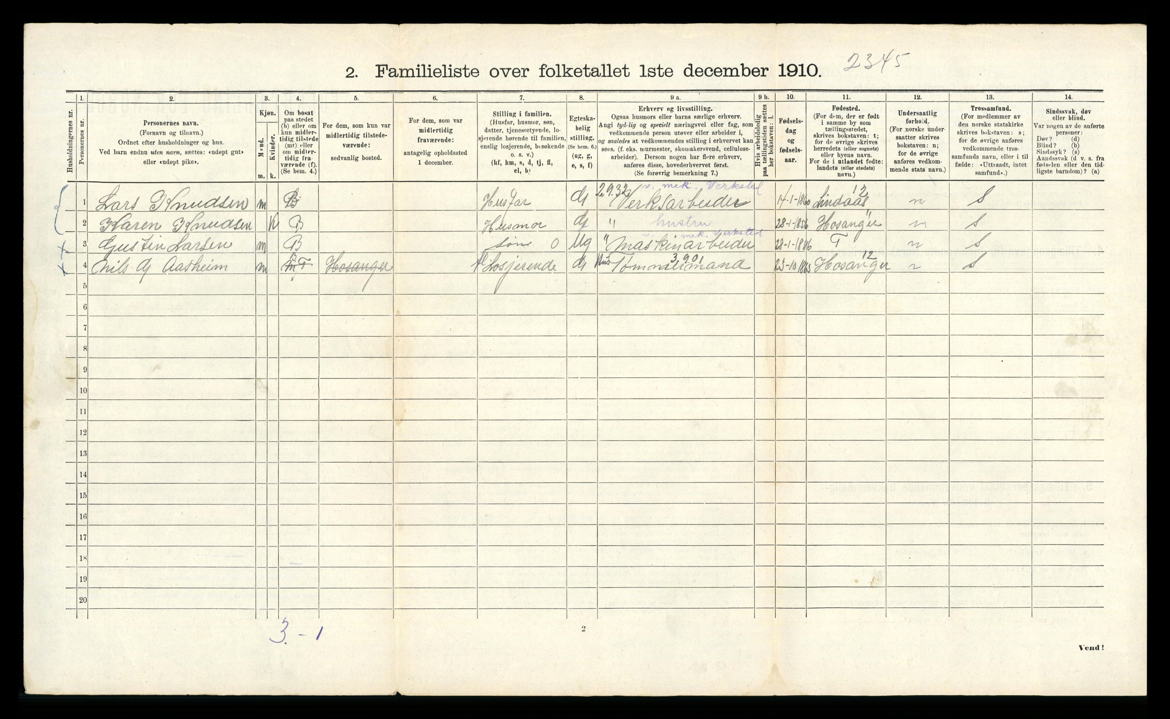 RA, 1910 census for Bergen, 1910, p. 5422