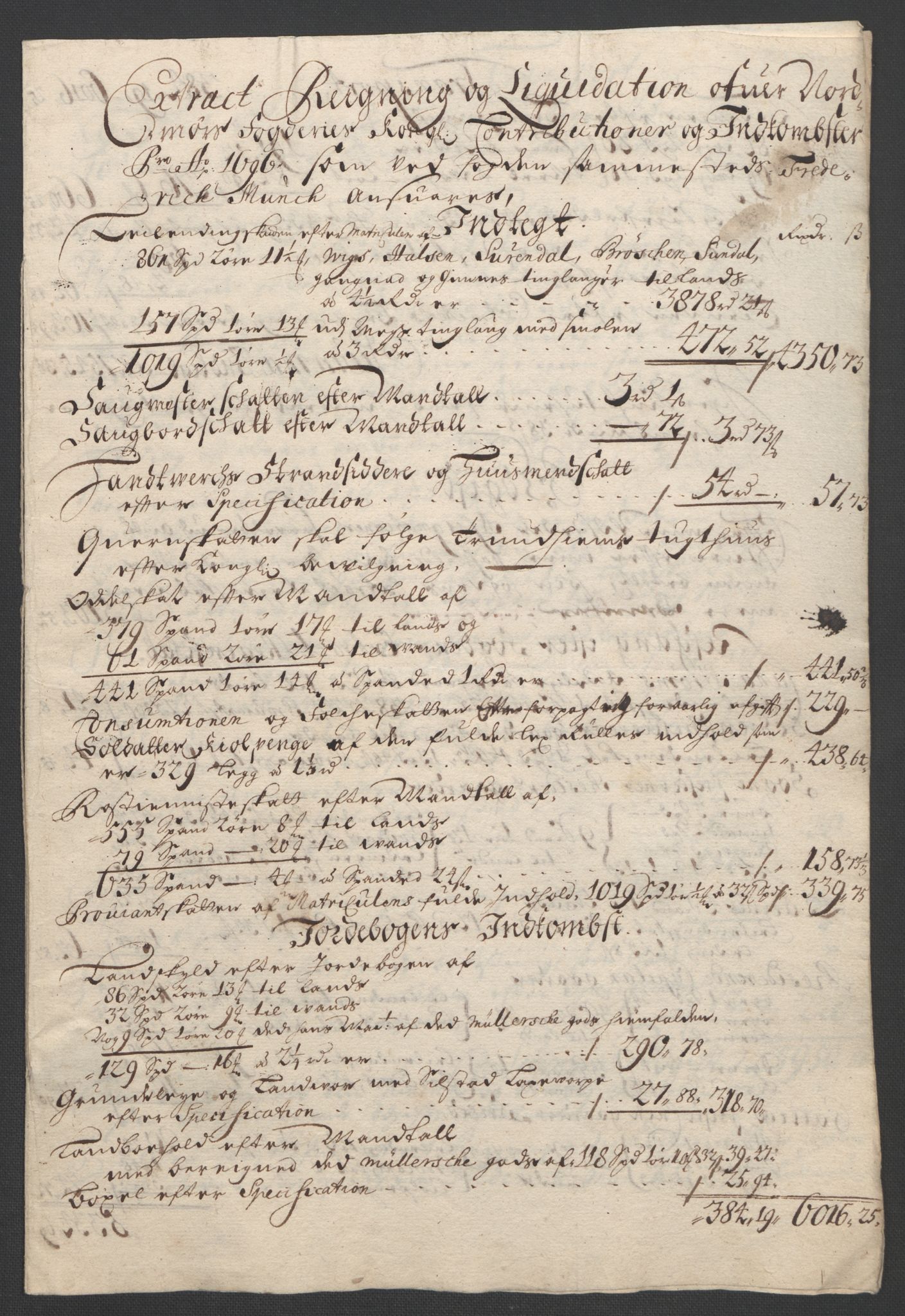 Rentekammeret inntil 1814, Reviderte regnskaper, Fogderegnskap, AV/RA-EA-4092/R56/L3736: Fogderegnskap Nordmøre, 1694-1696, p. 493