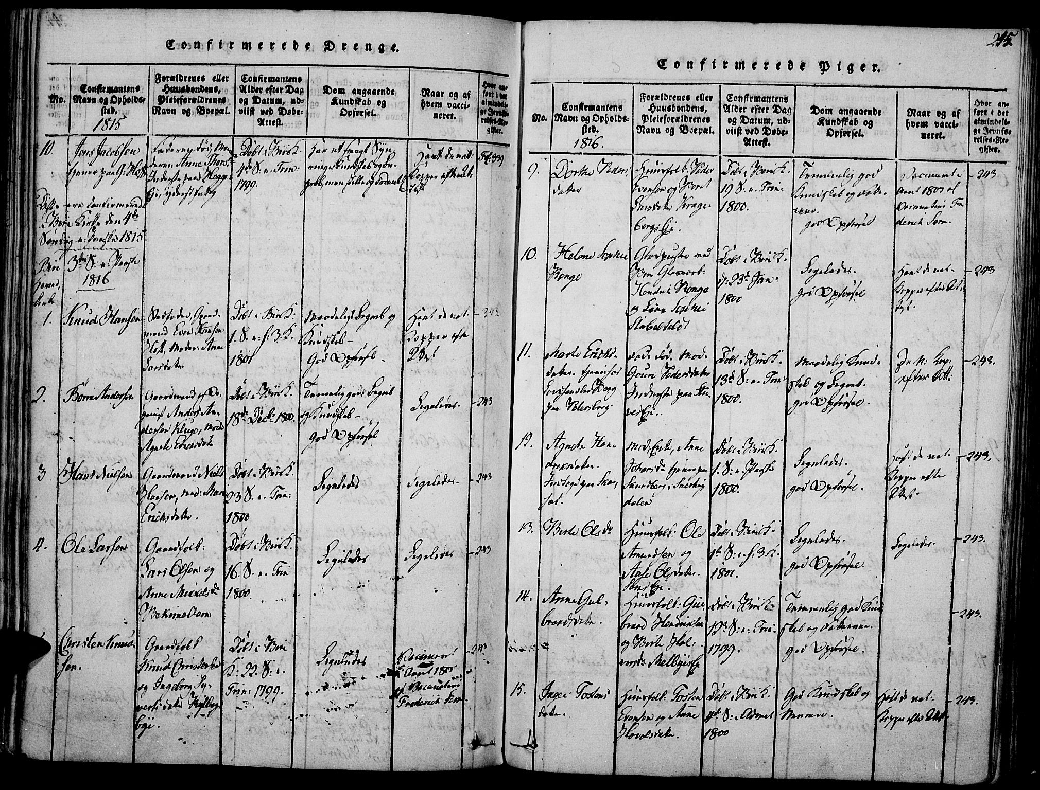 Biri prestekontor, SAH/PREST-096/H/Ha/Haa/L0003: Parish register (official) no. 3, 1814-1828, p. 245