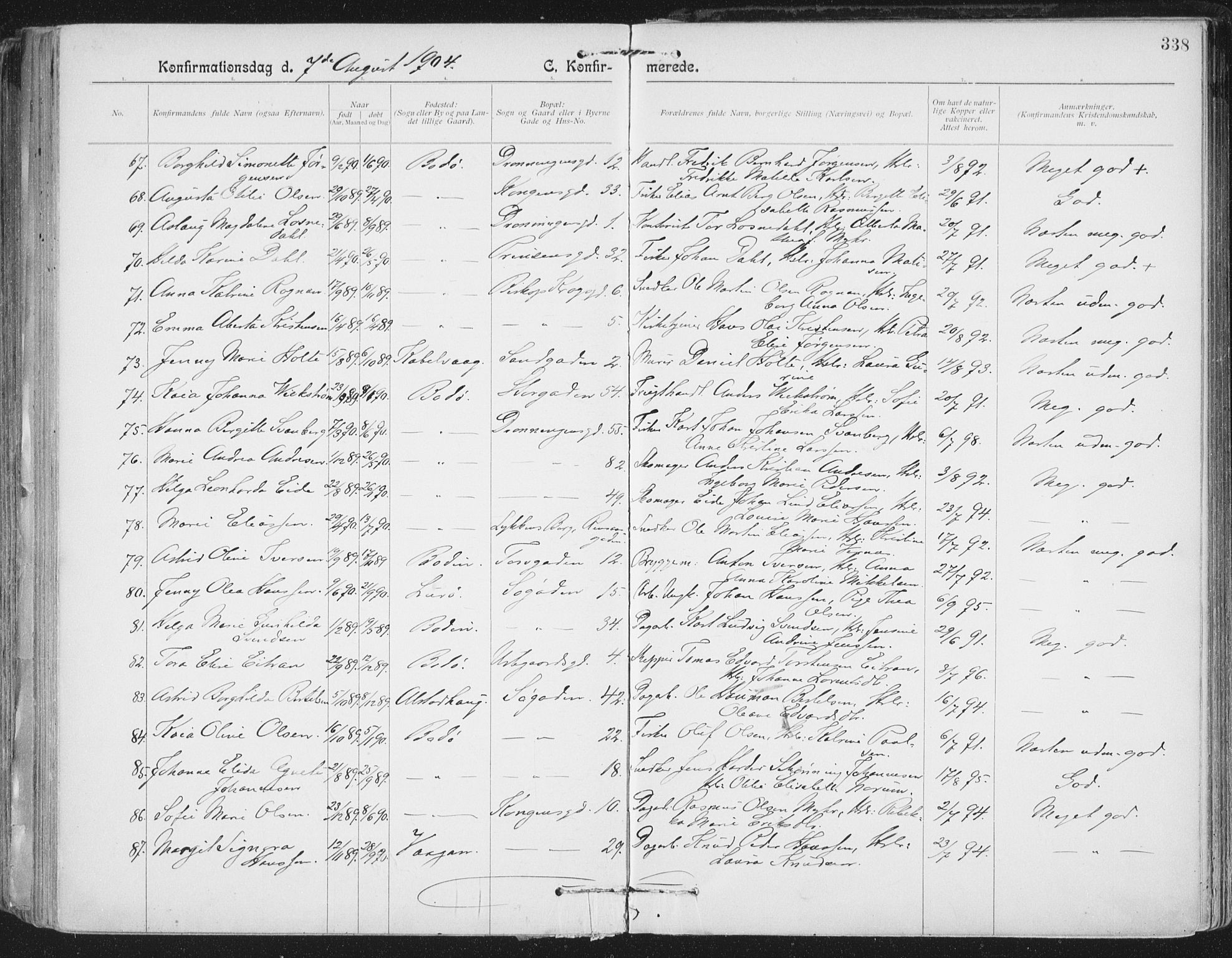 Ministerialprotokoller, klokkerbøker og fødselsregistre - Nordland, AV/SAT-A-1459/801/L0011: Parish register (official) no. 801A11, 1900-1916, p. 338