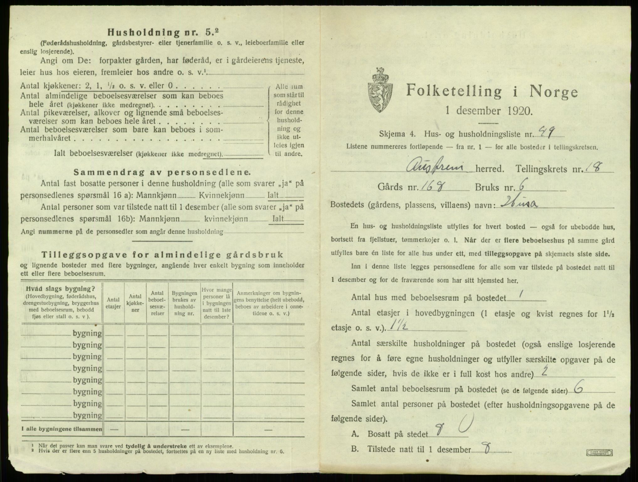 SAB, 1920 census for Austrheim, 1920, p. 948