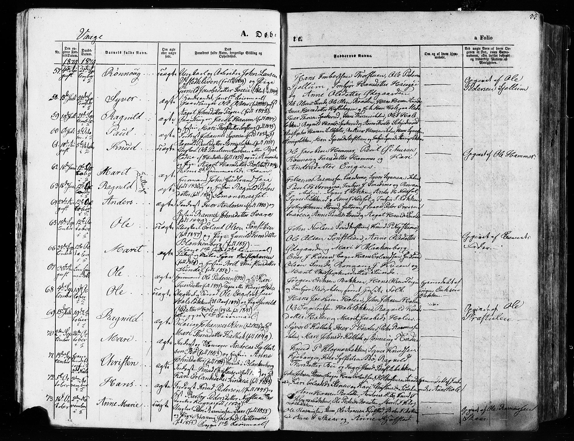 Vågå prestekontor, AV/SAH-PREST-076/H/Ha/Haa/L0007: Parish register (official) no. 7 /1, 1872-1886, p. 33