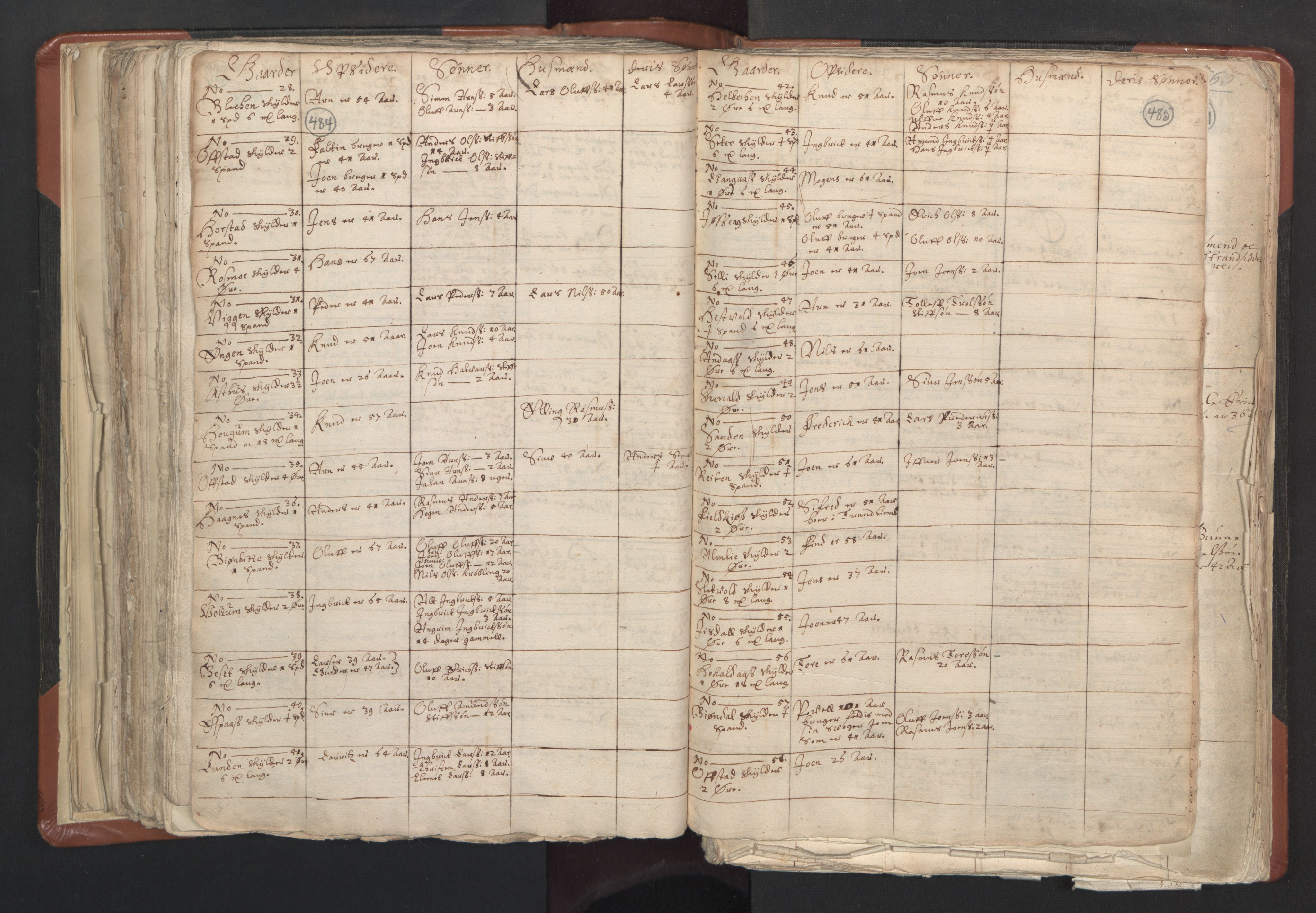 RA, Vicar's Census 1664-1666, no. 31: Dalane deanery, 1664-1666, p. 484-485