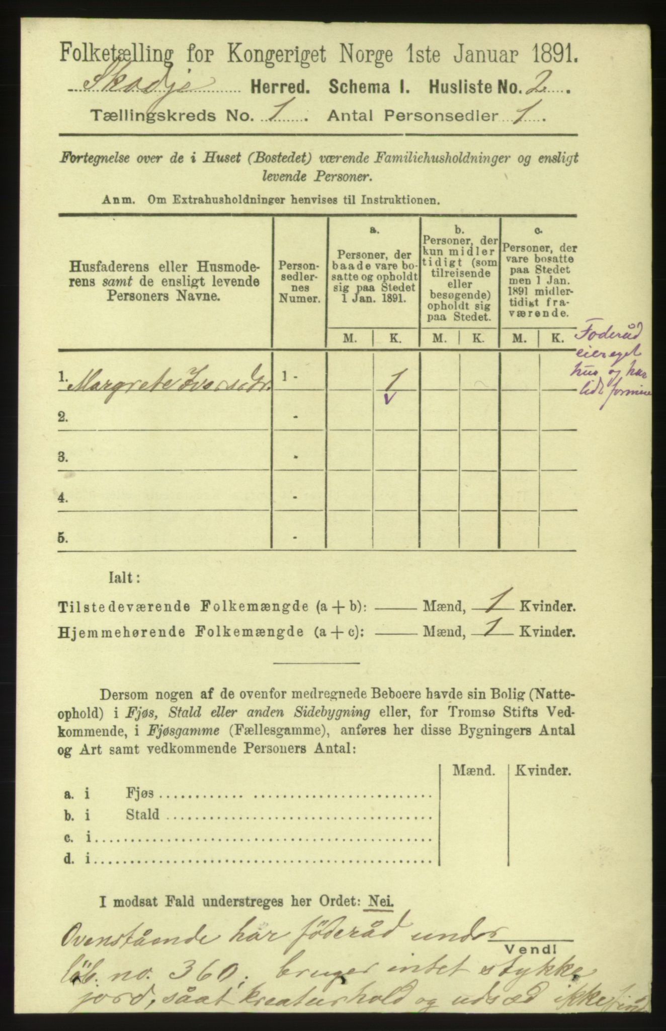 RA, 1891 census for 1529 Skodje, 1891, p. 43