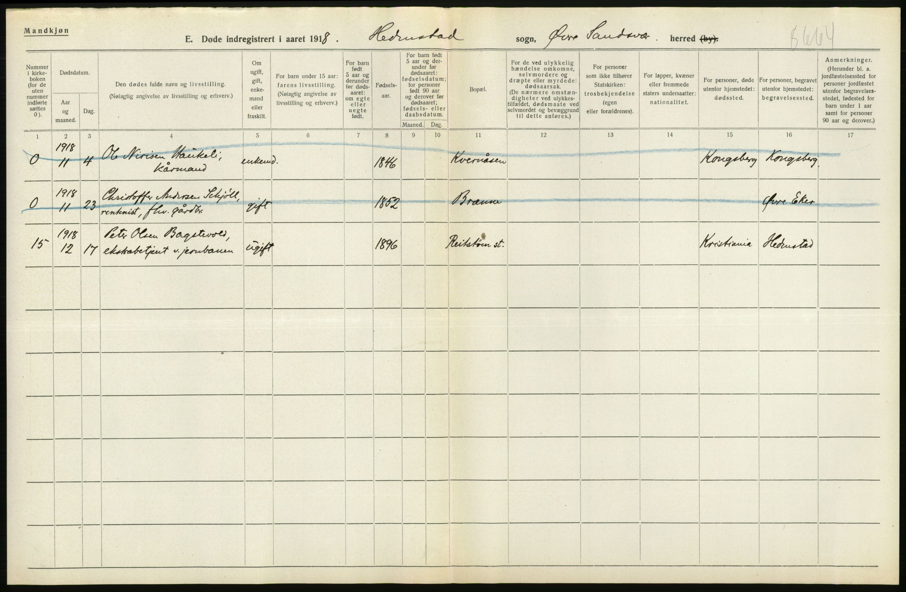 Statistisk sentralbyrå, Sosiodemografiske emner, Befolkning, RA/S-2228/D/Df/Dfb/Dfbh/L0020: Buskerud fylke: Døde. Bygder og byer., 1918, p. 26