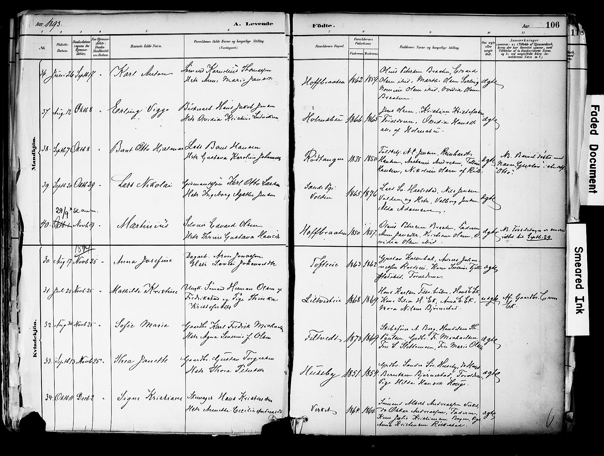 Hurum kirkebøker, SAKO/A-229/F/Fa/L0014: Parish register (official) no. 14, 1882-1895, p. 106