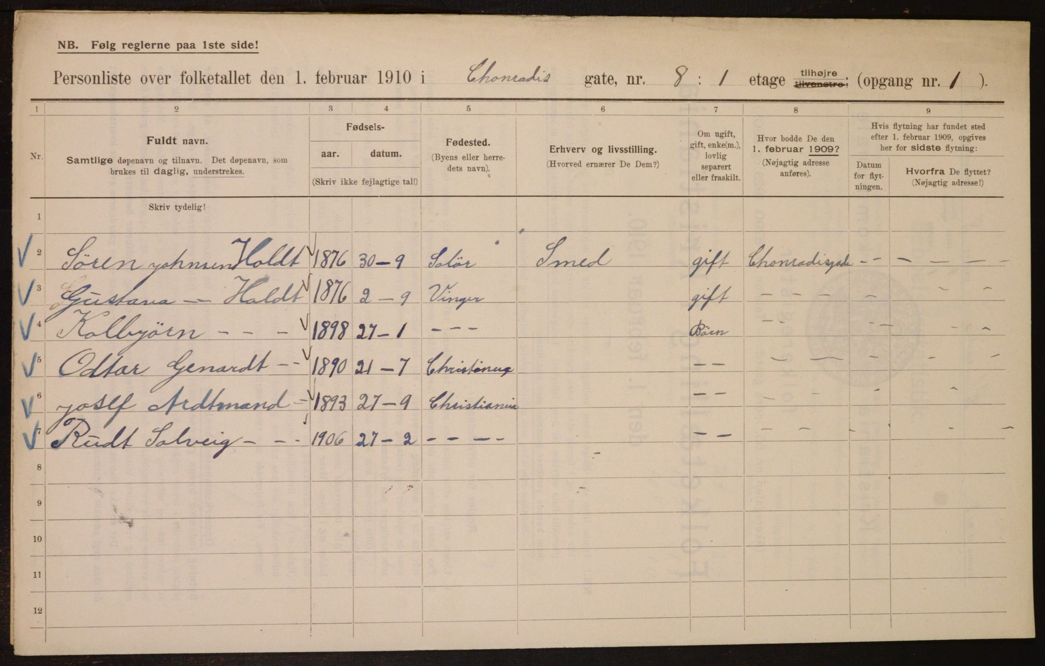 OBA, Municipal Census 1910 for Kristiania, 1910, p. 13034