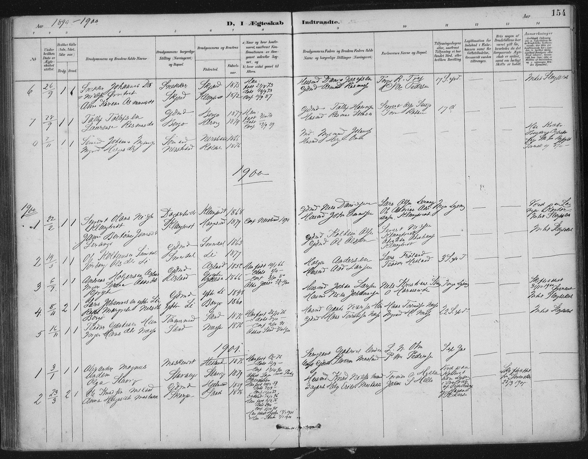 Nedstrand sokneprestkontor, AV/SAST-A-101841/01/IV: Parish register (official) no. A 12, 1887-1915, p. 154