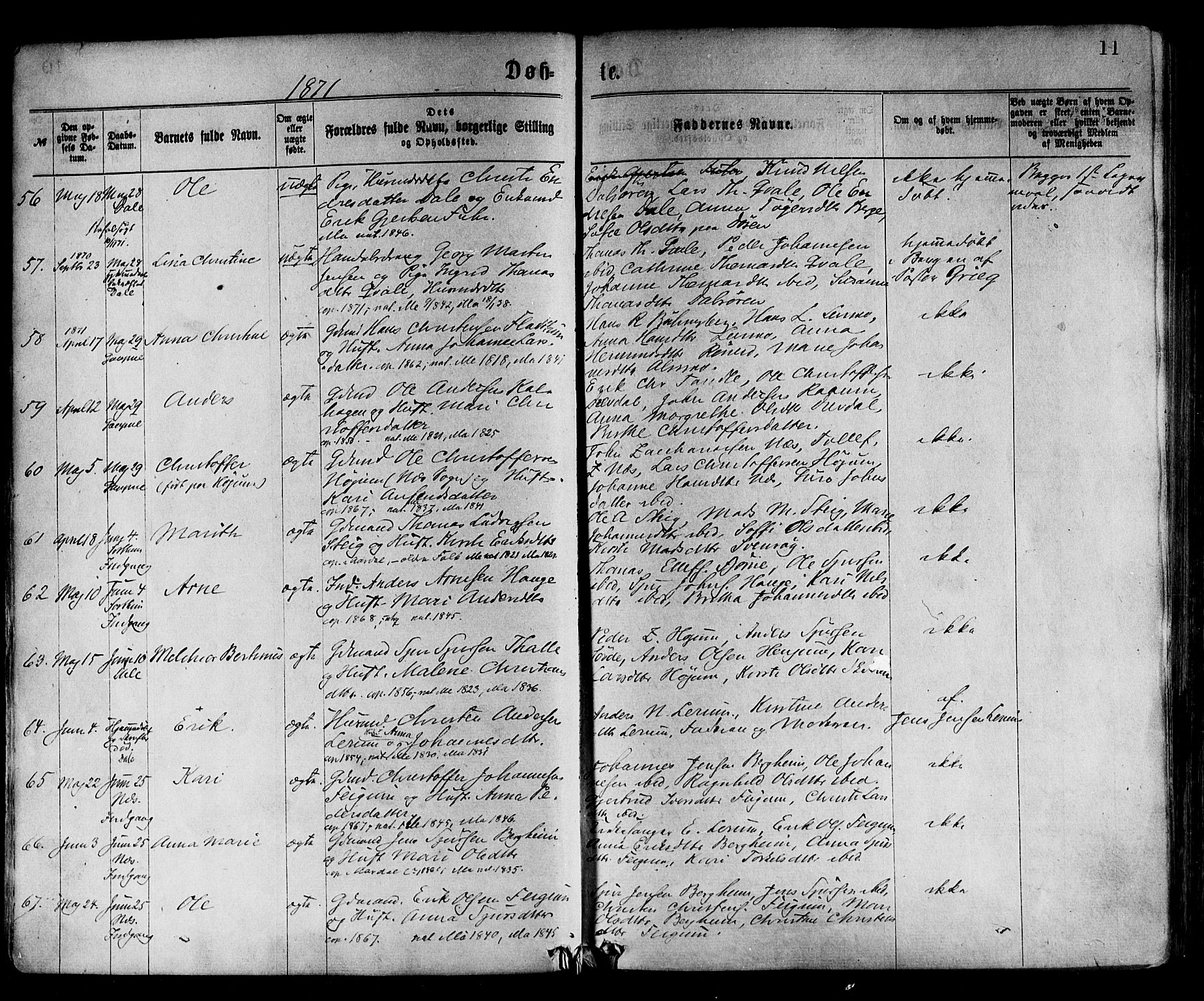 Luster sokneprestembete, AV/SAB-A-81101/H/Haa/Haaa/L0010: Parish register (official) no. A 10, 1871-1886, p. 11