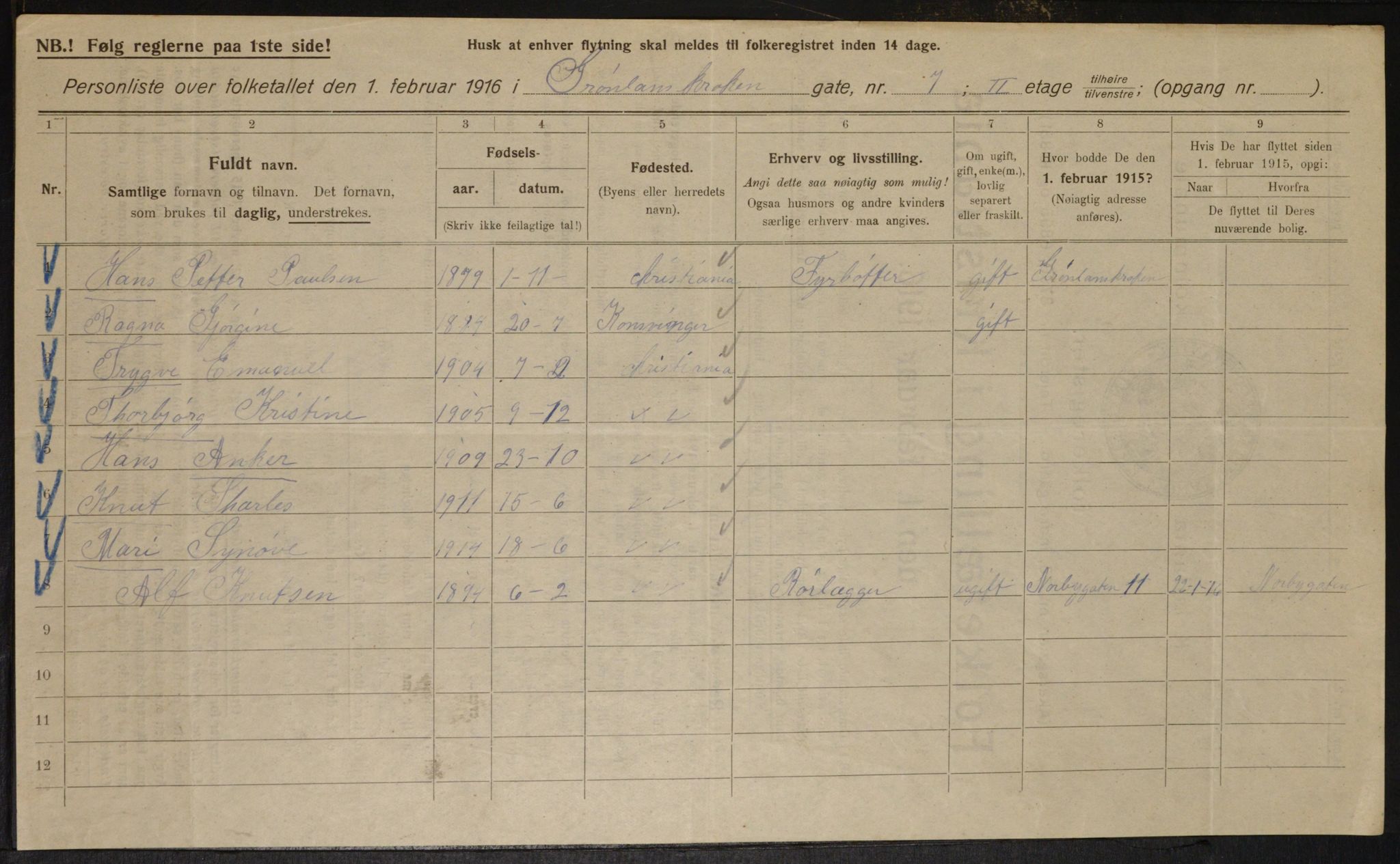 OBA, Municipal Census 1916 for Kristiania, 1916, p. 32088