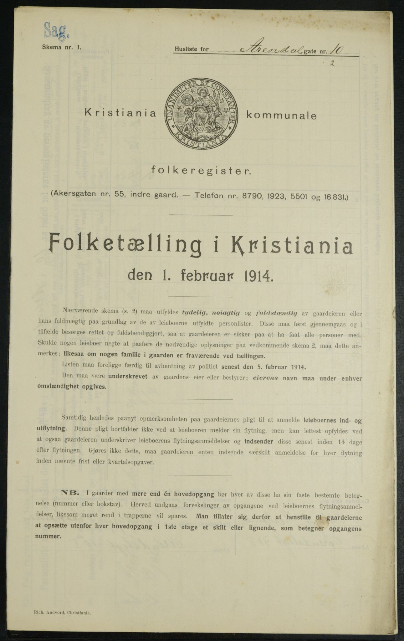 OBA, Municipal Census 1914 for Kristiania, 1914, p. 2022