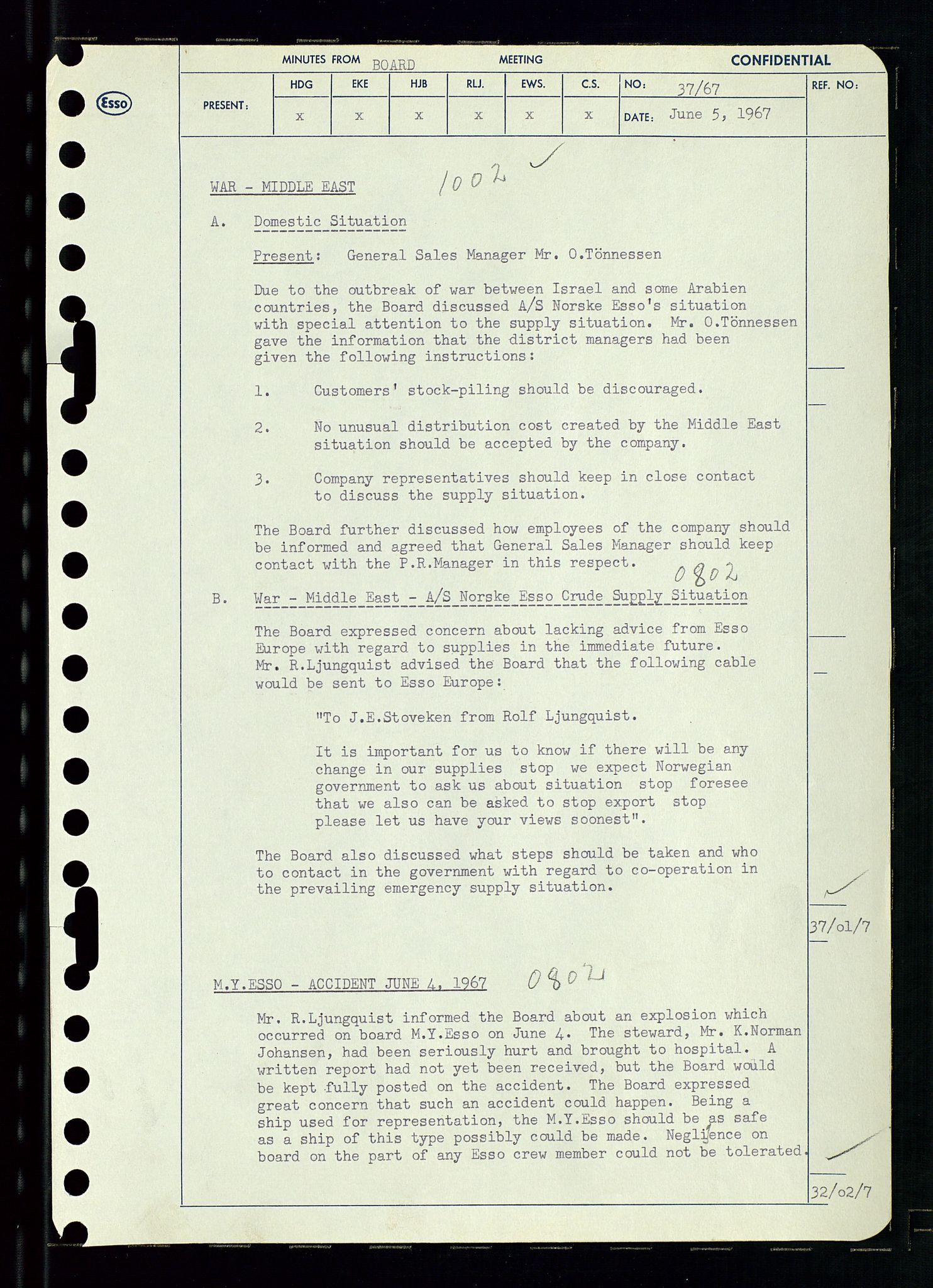 Pa 0982 - Esso Norge A/S, AV/SAST-A-100448/A/Aa/L0002/0003: Den administrerende direksjon Board minutes (styrereferater) / Den administrerende direksjon Board minutes (styrereferater), 1967, p. 74