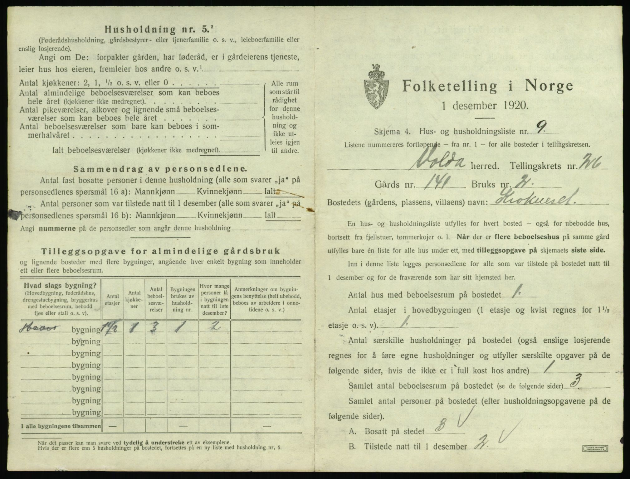 SAT, 1920 census for Volda, 1920, p. 1686