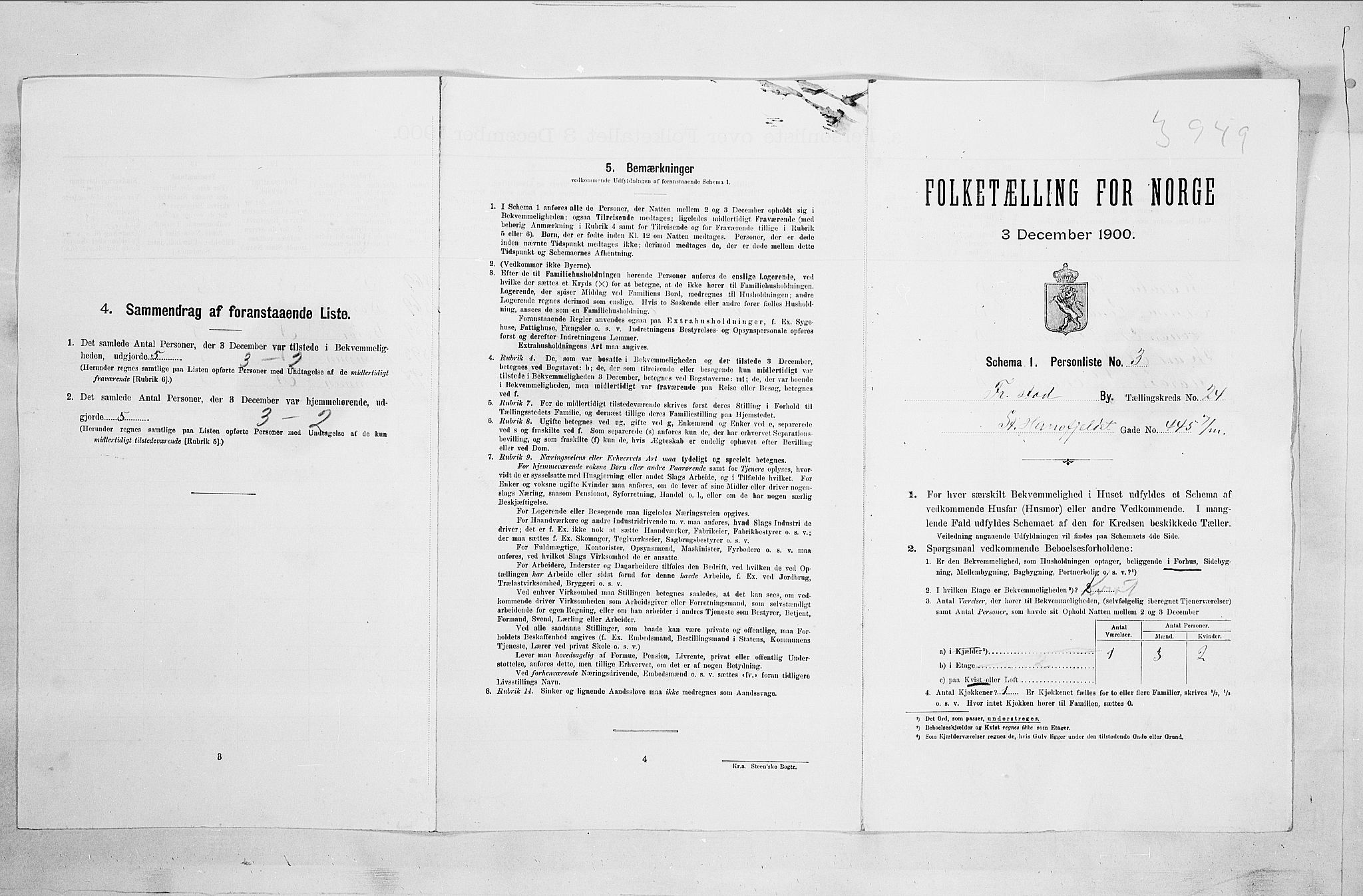 SAO, 1900 census for Fredrikstad, 1900