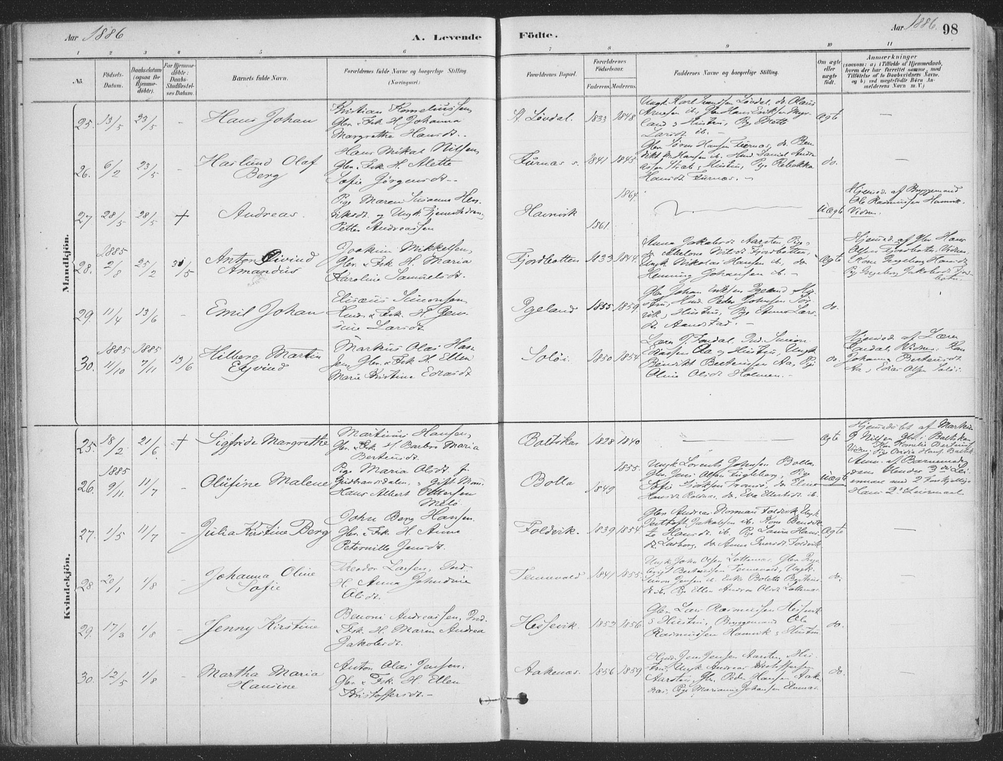 Ibestad sokneprestembete, SATØ/S-0077/H/Ha/Haa/L0011kirke: Parish register (official) no. 11, 1880-1889, p. 98