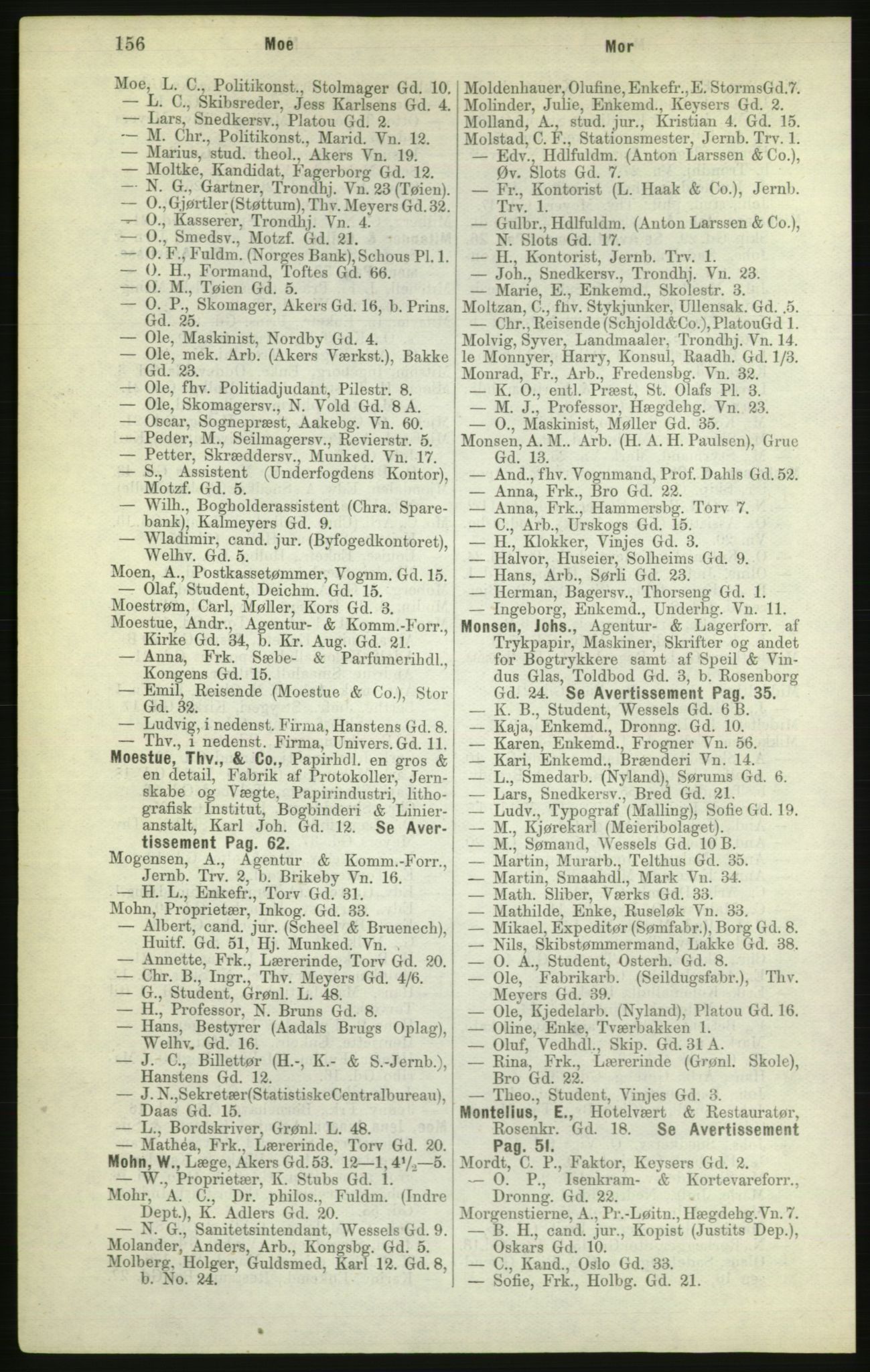 Kristiania/Oslo adressebok, PUBL/-, 1882, p. 156