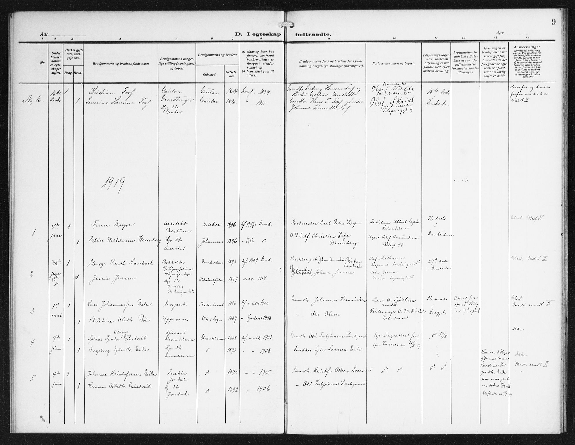 Domkirken sokneprestembete, SAB/A-74801/H/Haa/L0067: Curate's parish register no. A 5, 1915-1934, p. 9