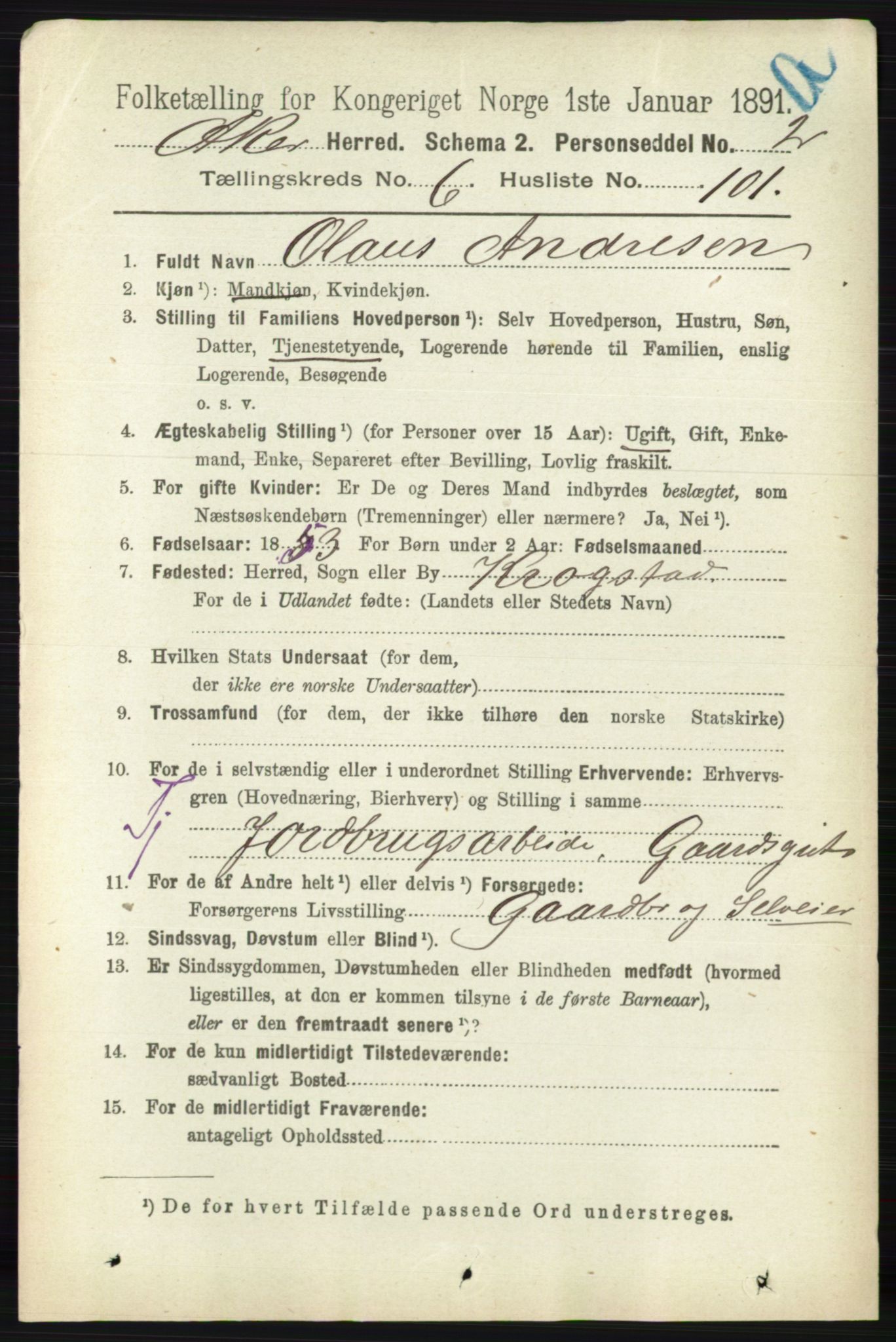 RA, 1891 census for 0218 Aker, 1891, p. 6139