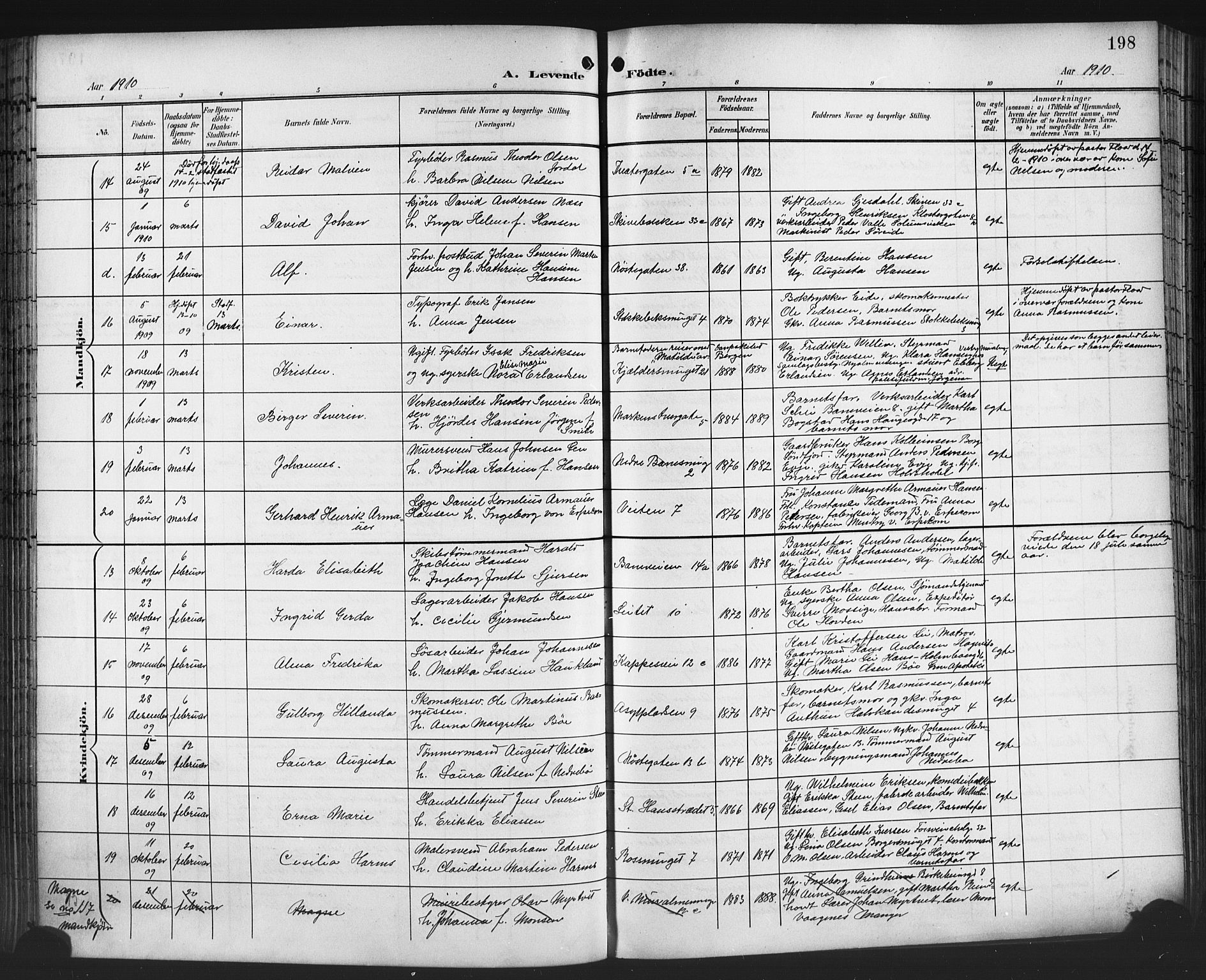 Domkirken sokneprestembete, AV/SAB-A-74801/H/Hab/L0017: Parish register (copy) no. B 10, 1900-1915, p. 198