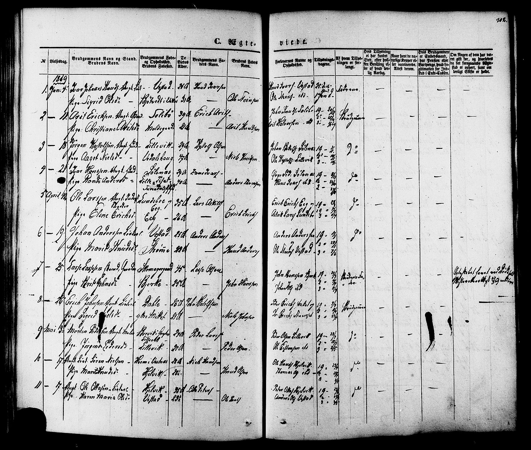 Ministerialprotokoller, klokkerbøker og fødselsregistre - Møre og Romsdal, AV/SAT-A-1454/547/L0603: Parish register (official) no. 547A05, 1846-1877, p. 302