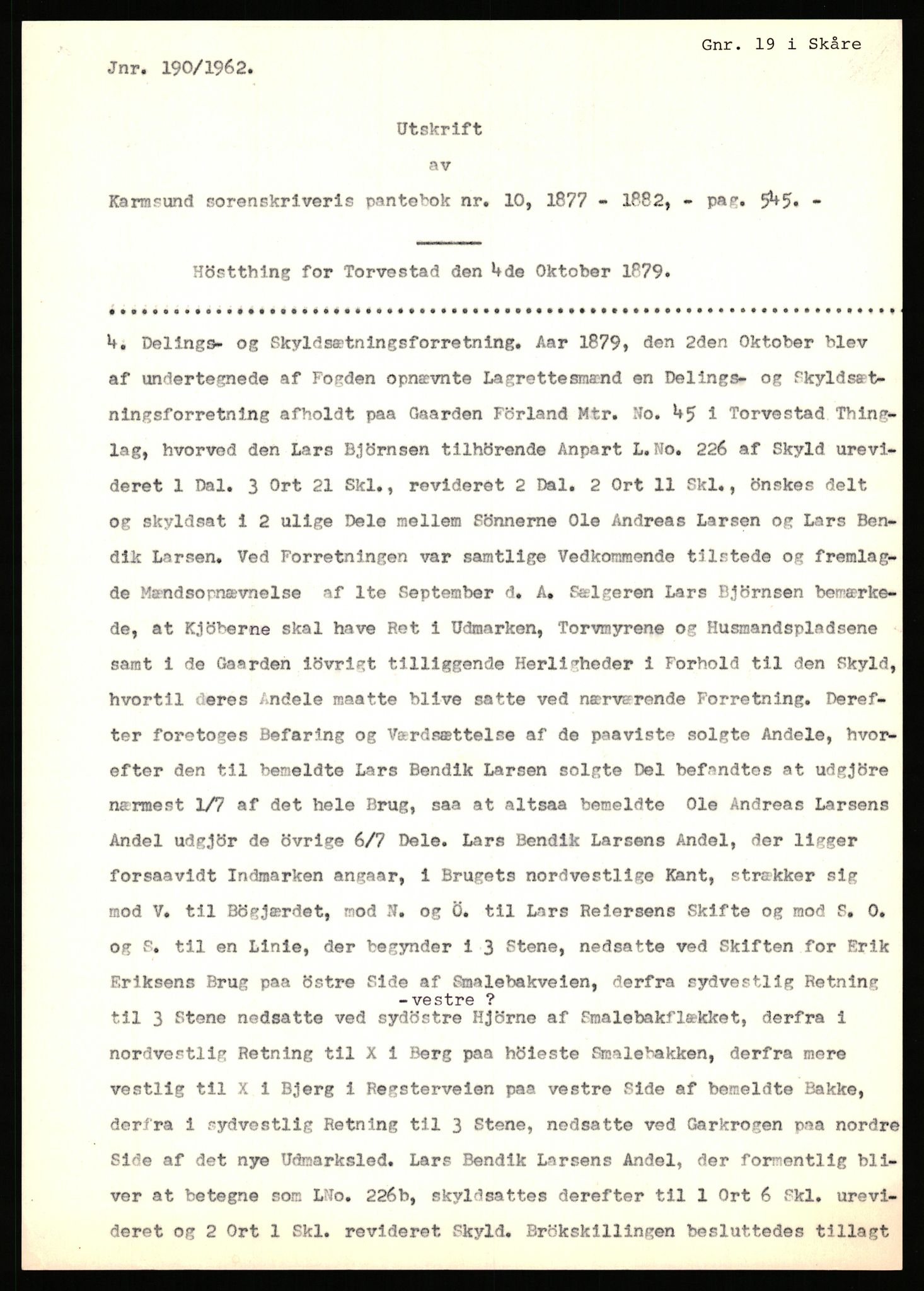 Statsarkivet i Stavanger, AV/SAST-A-101971/03/Y/Yj/L0024: Avskrifter sortert etter gårdsnavn: Fæøen - Garborg, 1750-1930, p. 239