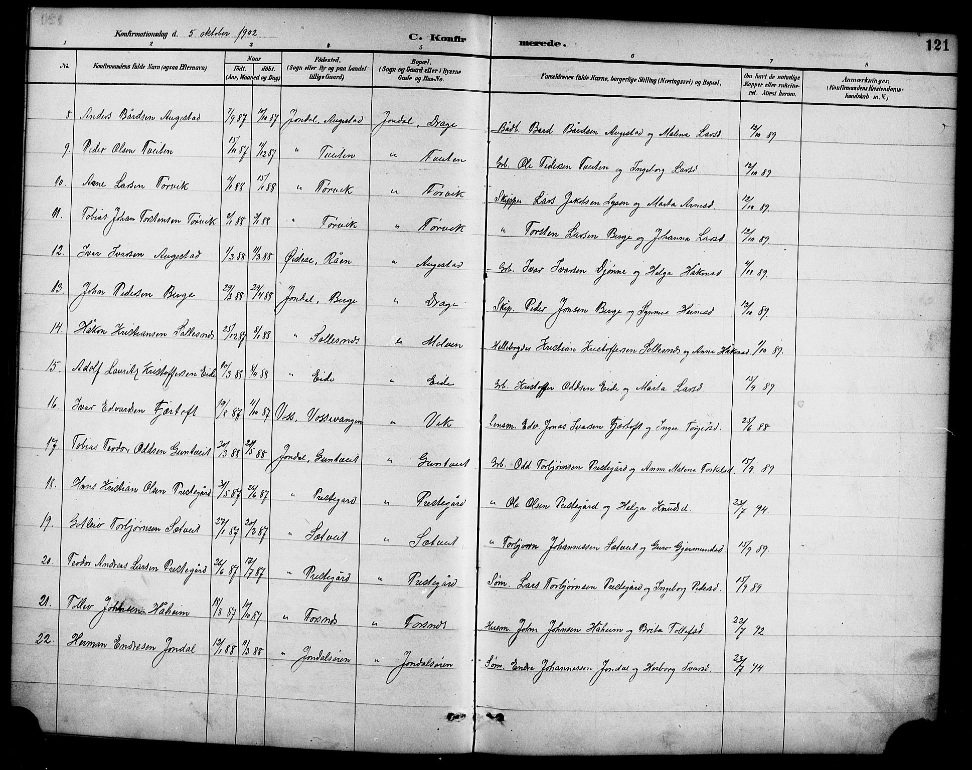 Ullensvang sokneprestembete, AV/SAB-A-78701/H/Hab: Parish register (copy) no. D 1, 1891-1908, p. 121