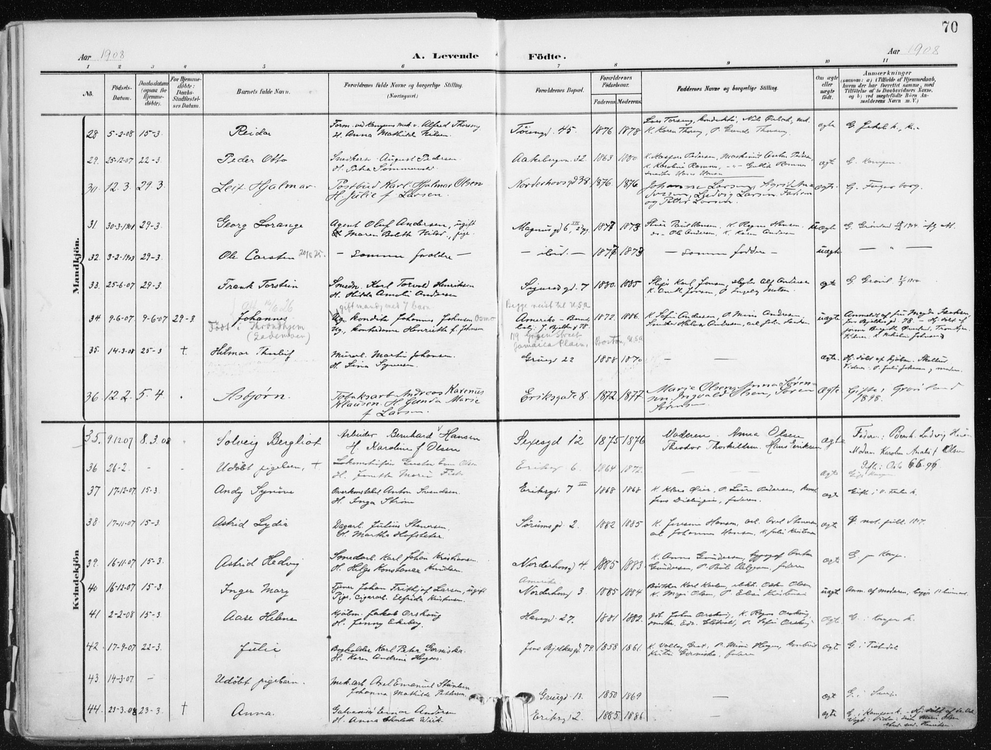 Kampen prestekontor Kirkebøker, AV/SAO-A-10853/F/Fa/L0010: Parish register (official) no. I 10, 1905-1917, p. 70