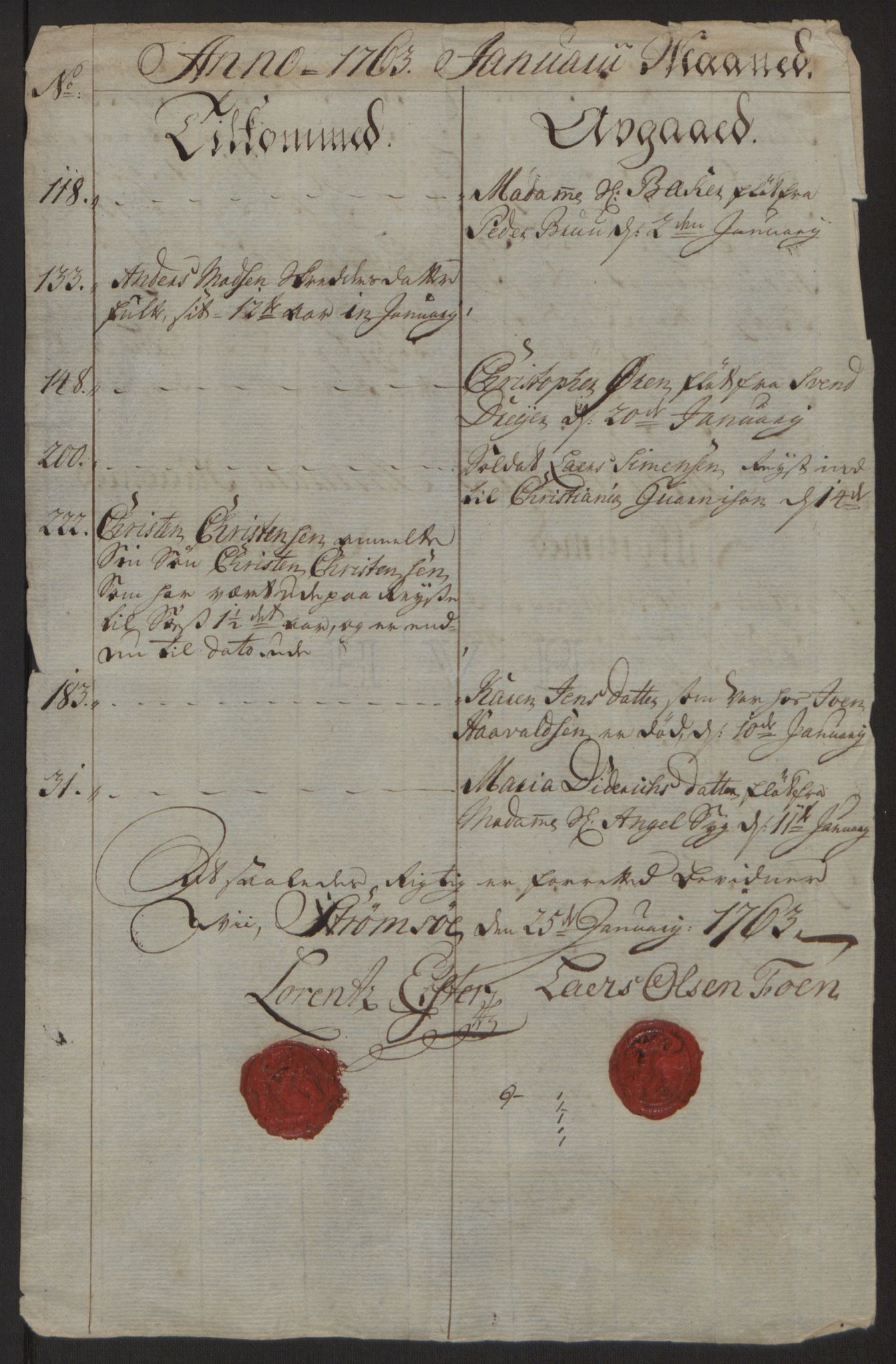 Rentekammeret inntil 1814, Reviderte regnskaper, Byregnskaper, RA/EA-4066/R/Rg/L0144/0001: [G4] Kontribusjonsregnskap / Ekstraskatt, 1762-1767, p. 120