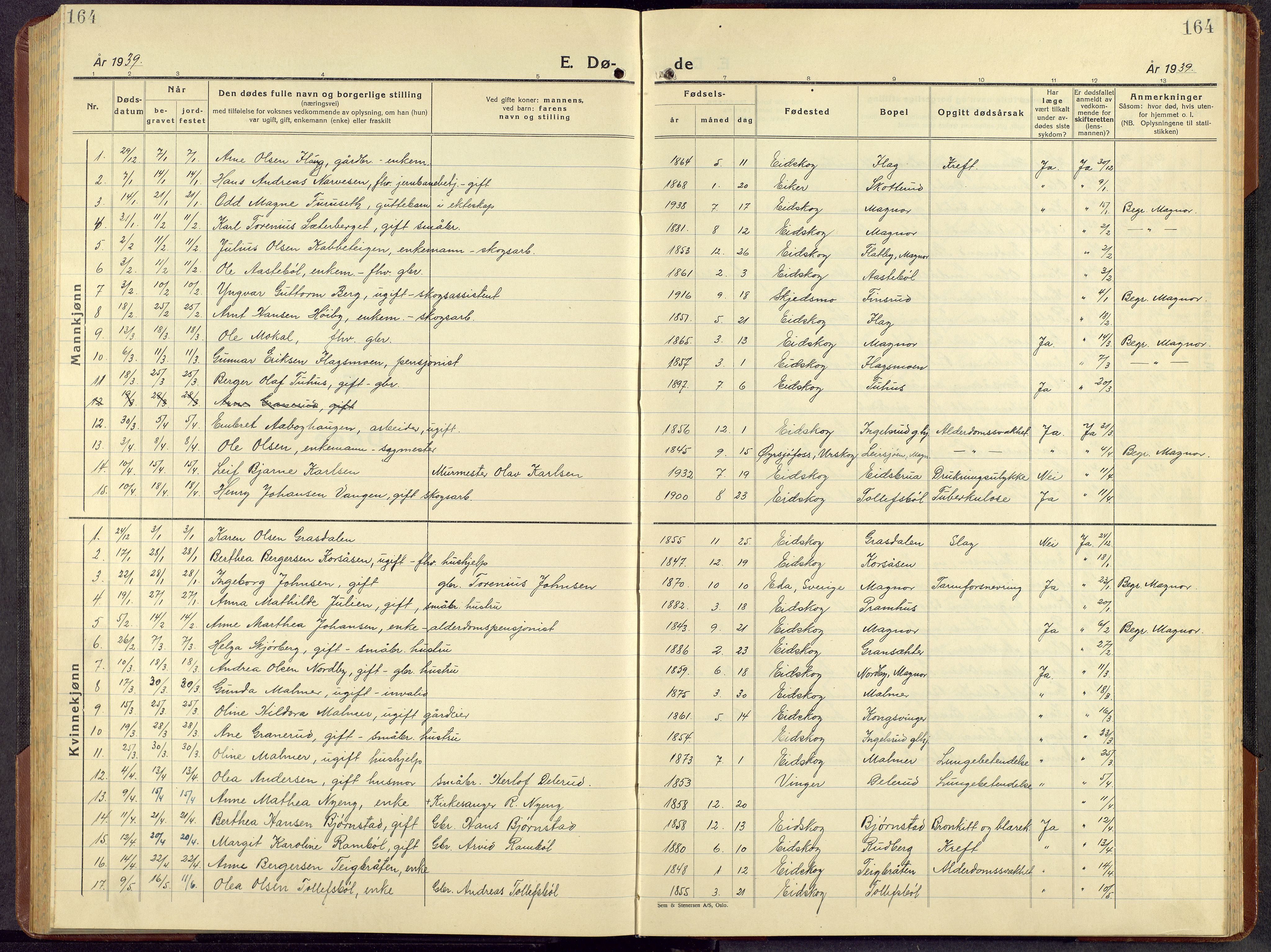 Eidskog prestekontor, AV/SAH-PREST-026/H/Ha/Hab/L0008: Parish register (copy) no. 8, 1938-1959, p. 164