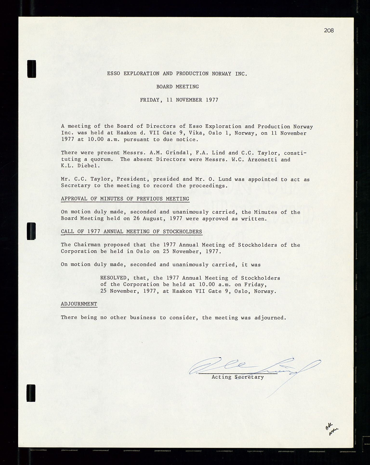 Pa 1512 - Esso Exploration and Production Norway Inc., SAST/A-101917/A/Aa/L0001/0002: Styredokumenter / Corporate records, Board meeting minutes, Agreements, Stocholder meetings, 1975-1979, p. 63