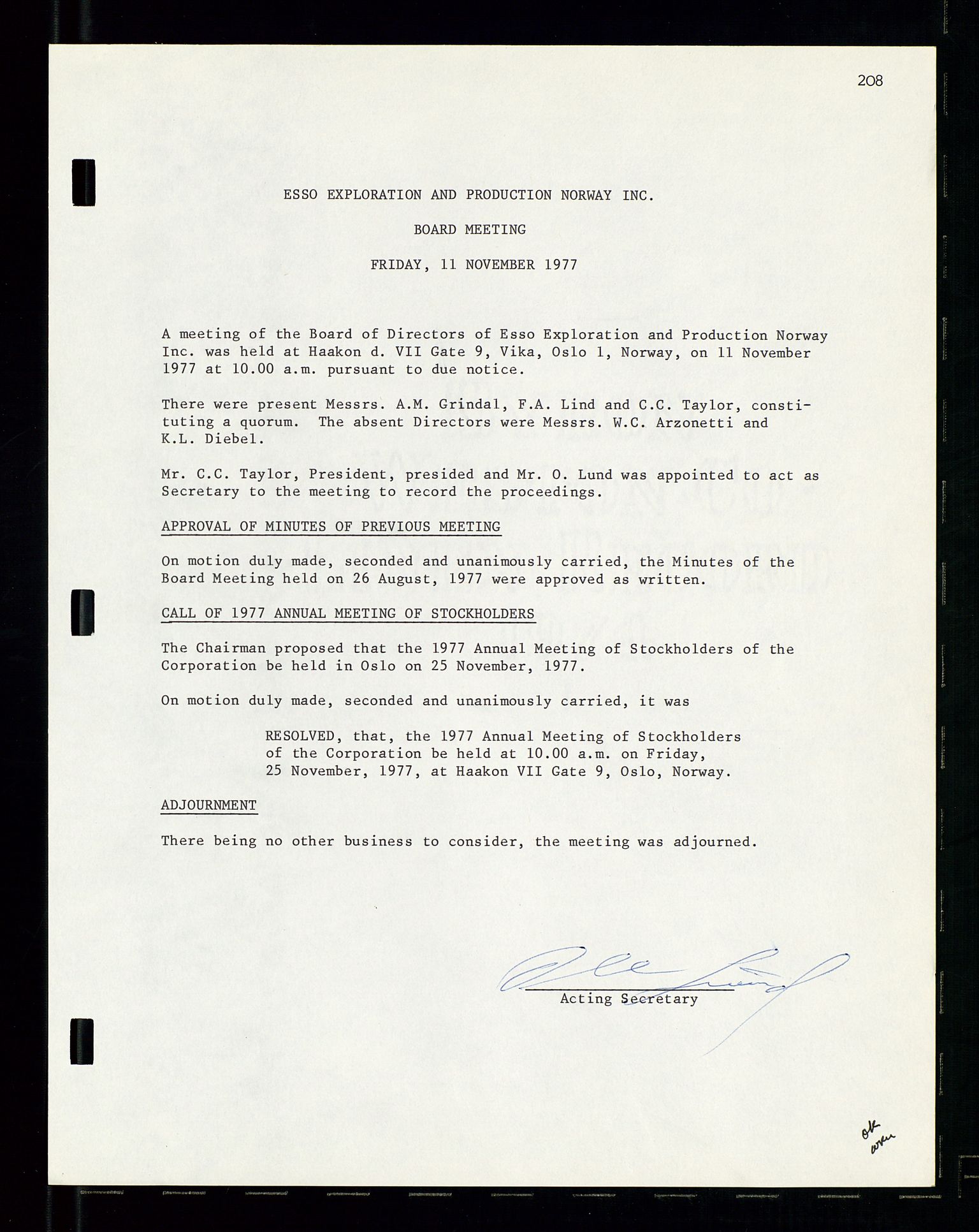 Pa 1512 - Esso Exploration and Production Norway Inc., AV/SAST-A-101917/A/Aa/L0001/0002: Styredokumenter / Corporate records, Board meeting minutes, Agreements, Stocholder meetings, 1975-1979, p. 63