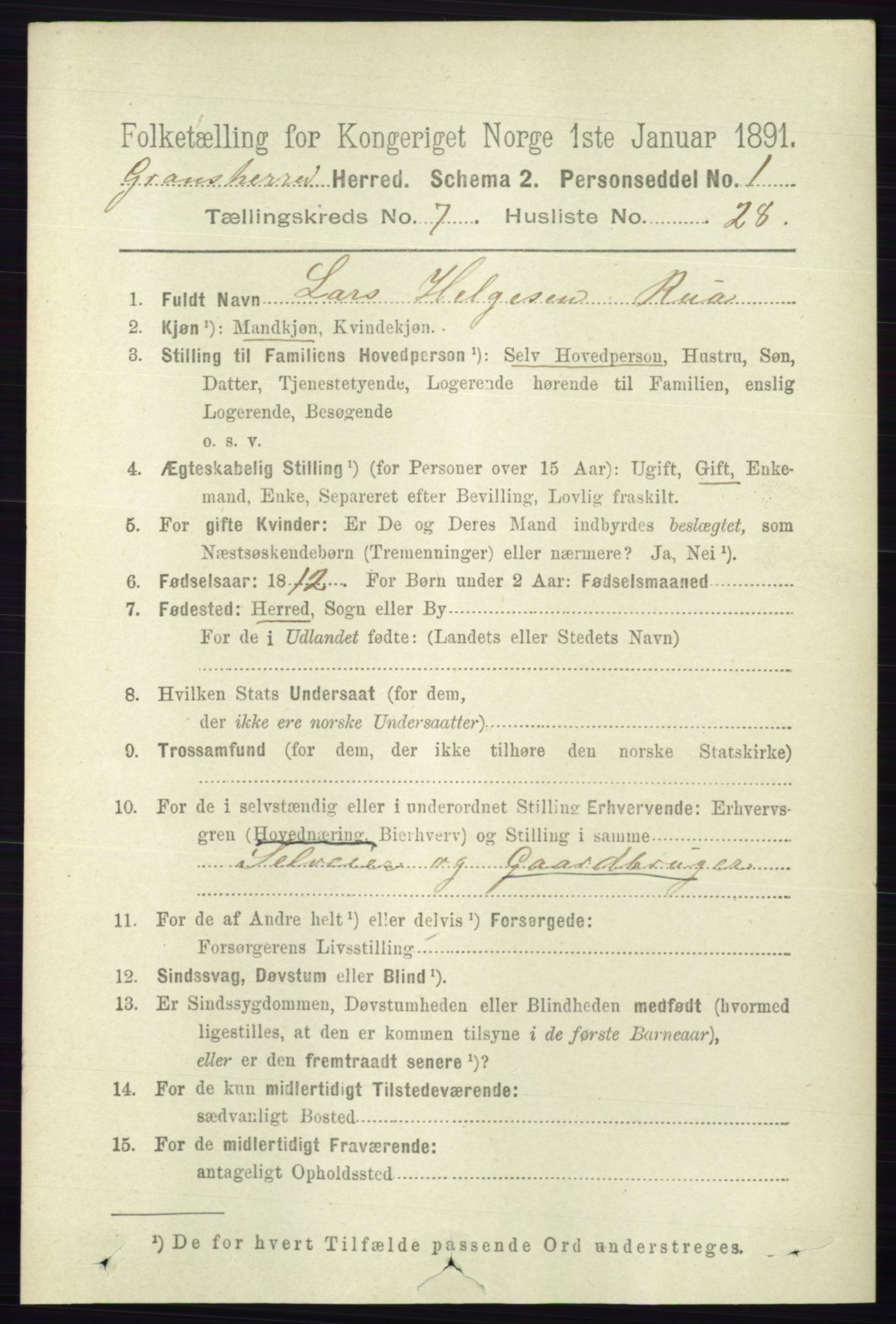 RA, 1891 census for 0824 Gransherad, 1891, p. 1365